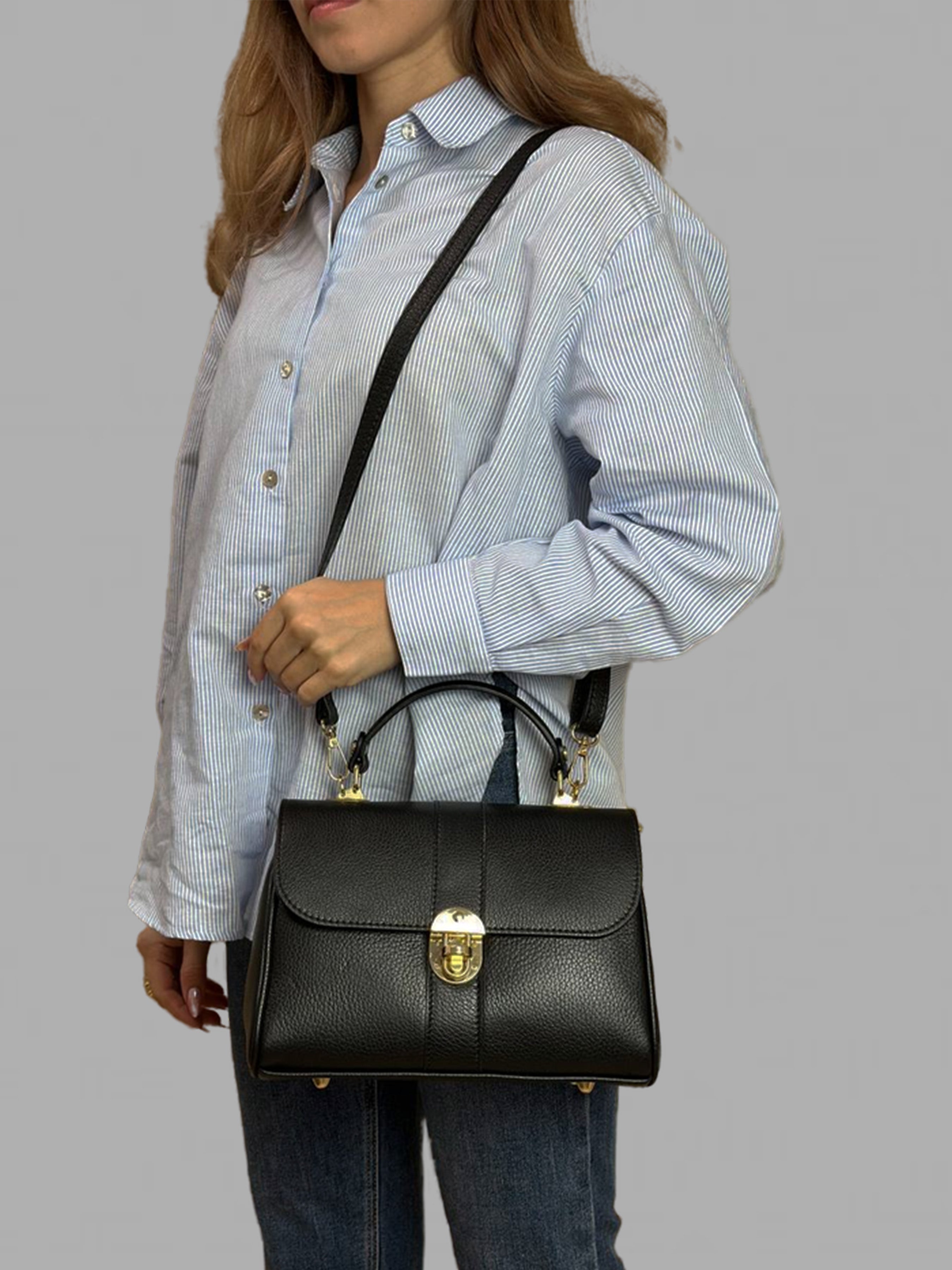 Bolso de mano de piel italiana Negro 4222-05-32