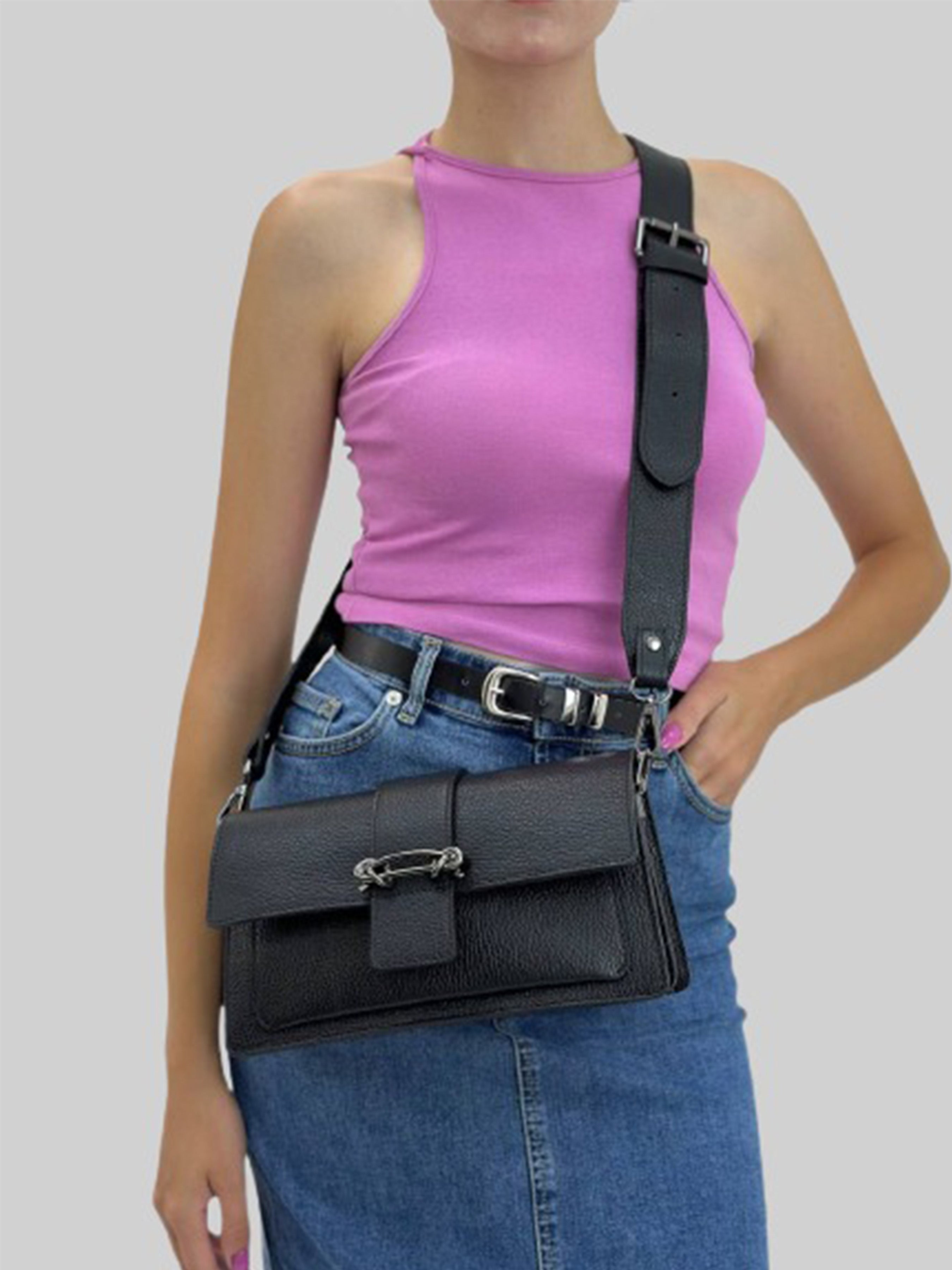 Bandolera de piel italiana Negro 6184-05-32