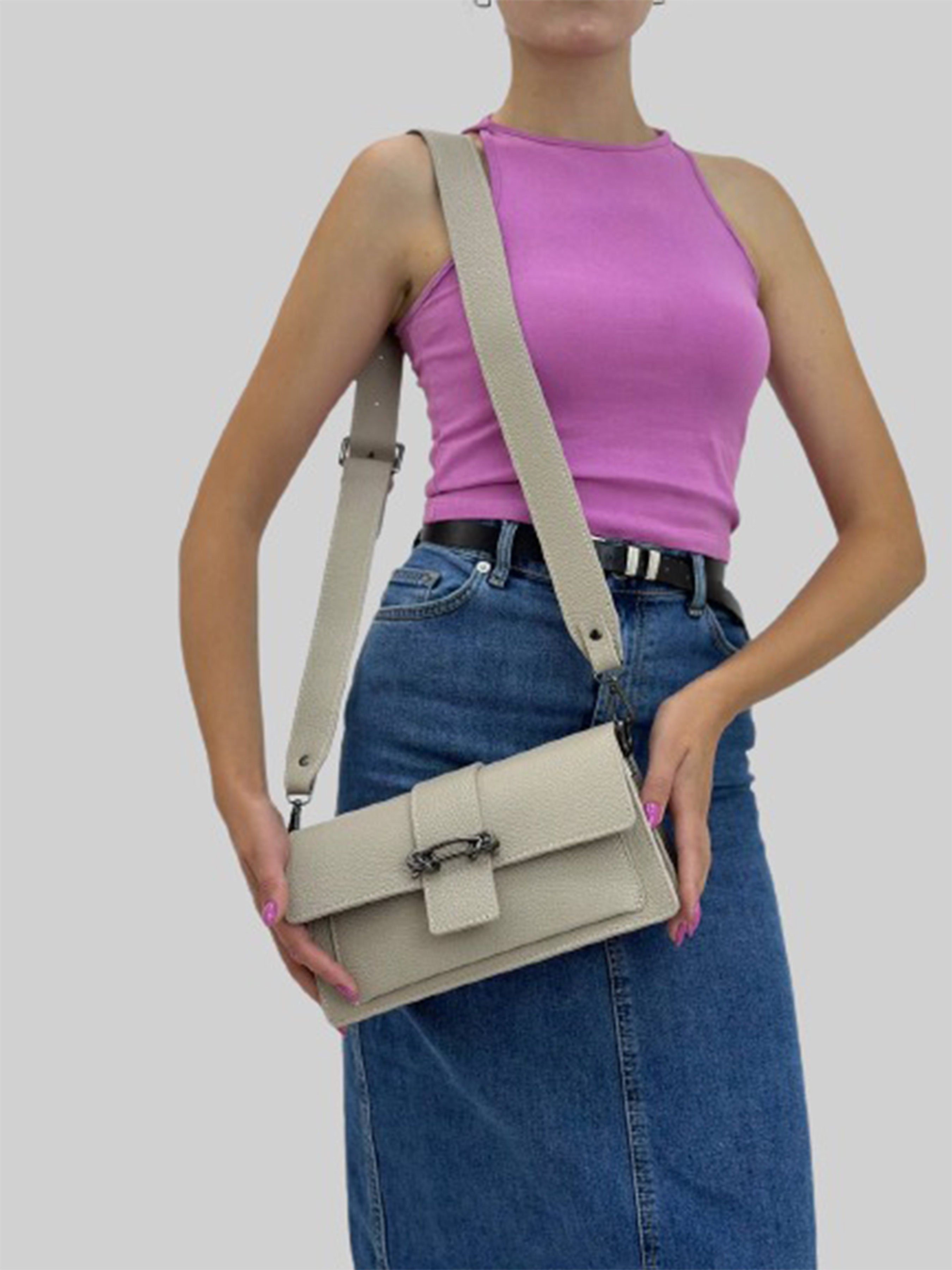 Bandolera de piel italiana Beige 6184-11-32