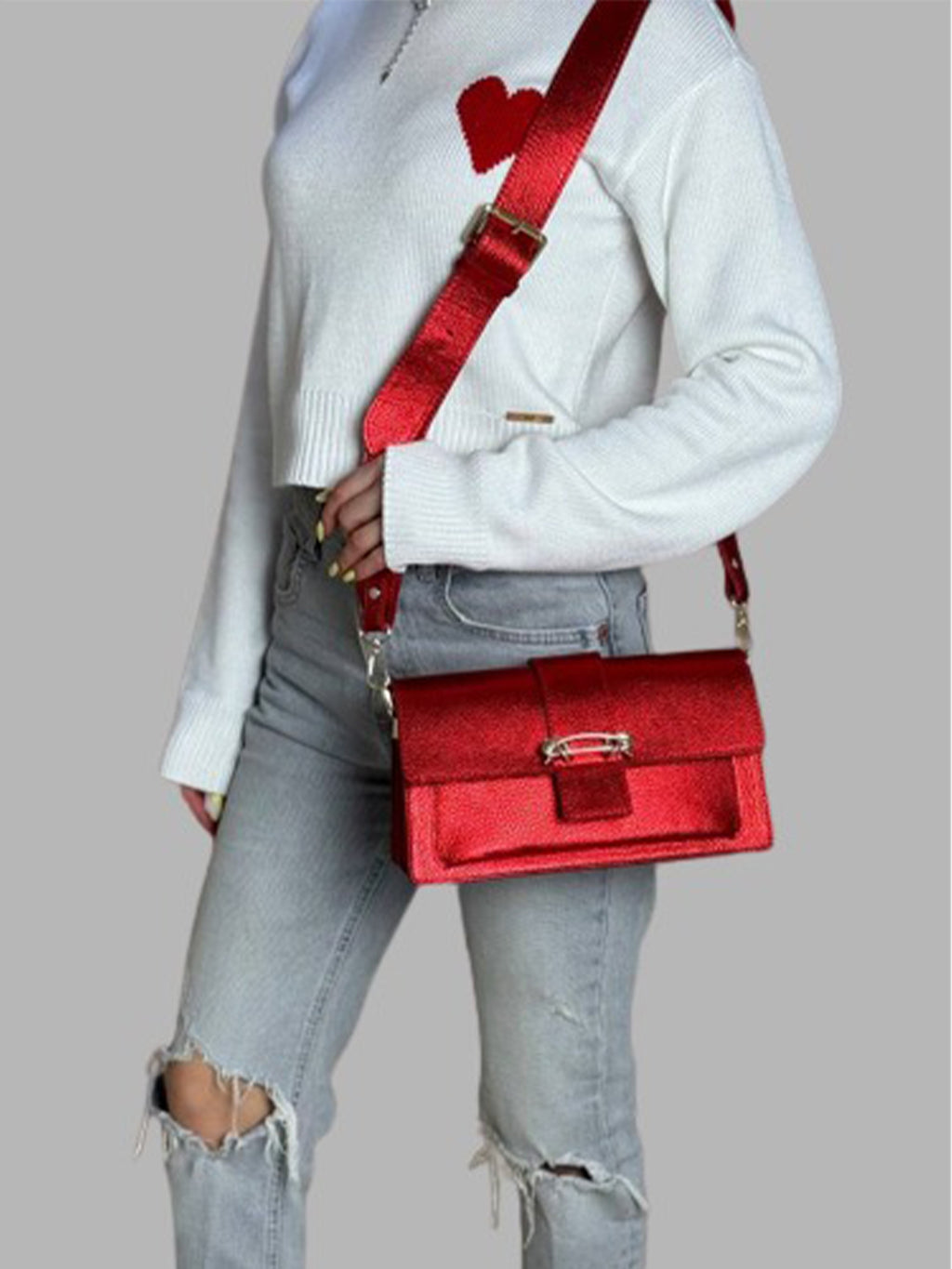 Bandolera de piel italiana Rojo 6184-13-32