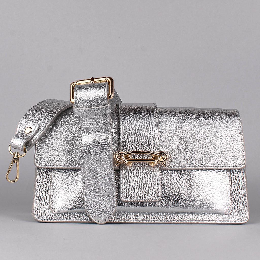 Bandolera de piel italiana Plata 6184-22-32