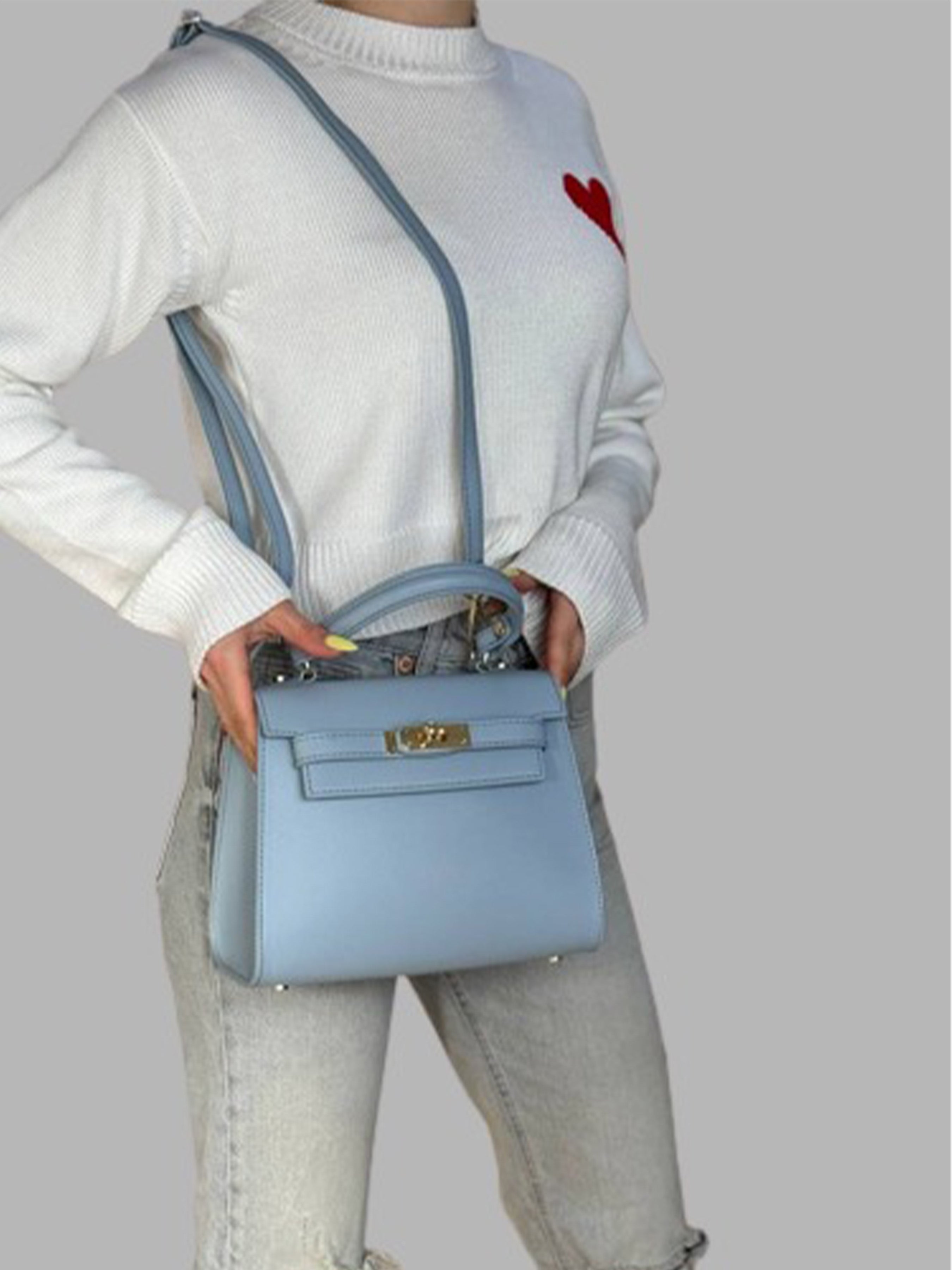 Bolso de mano de piel italiana Блакитний 3993-17-31