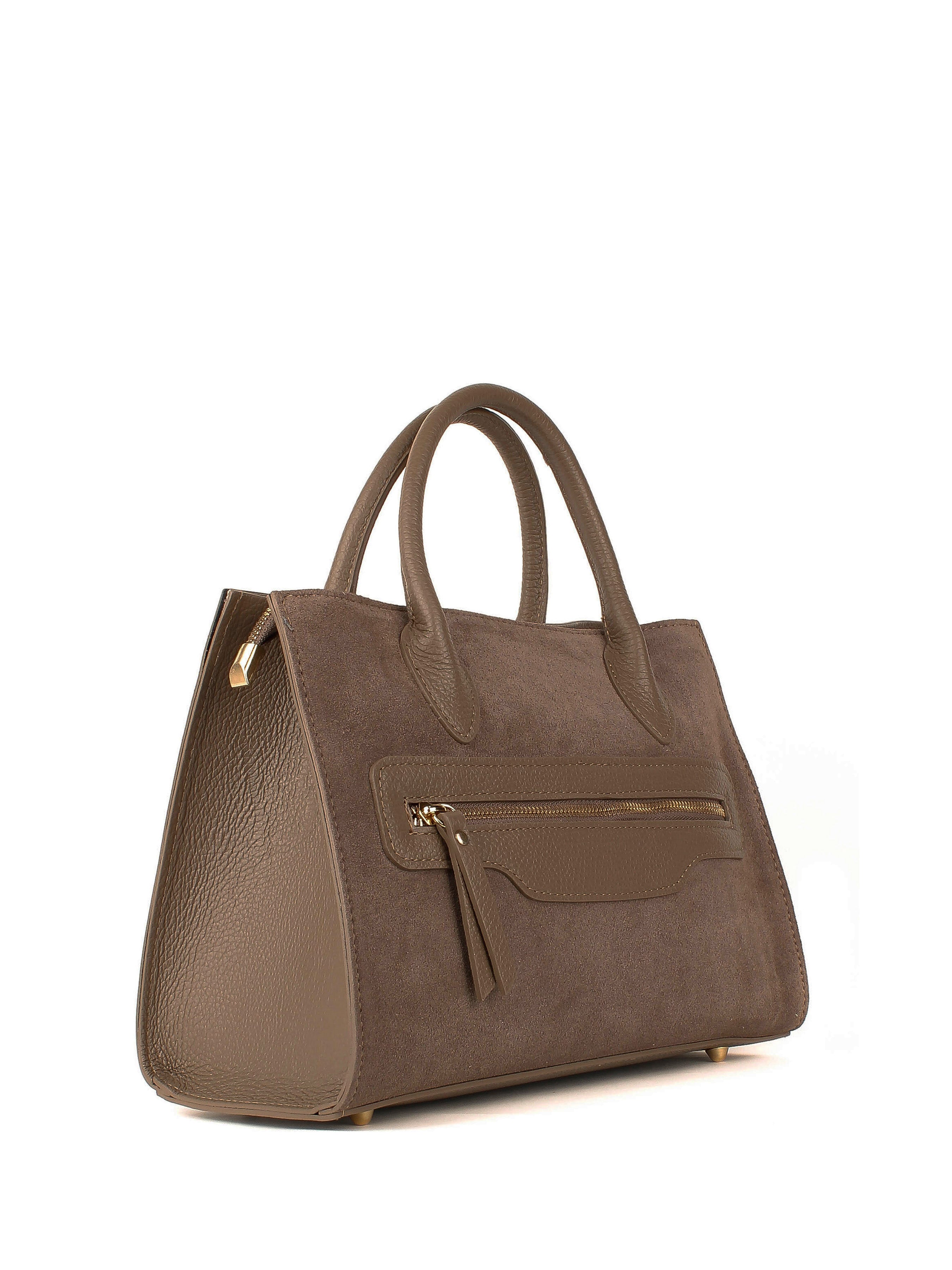 Bolso de mano de piel italiana Gris, Marrón 8230-104-47