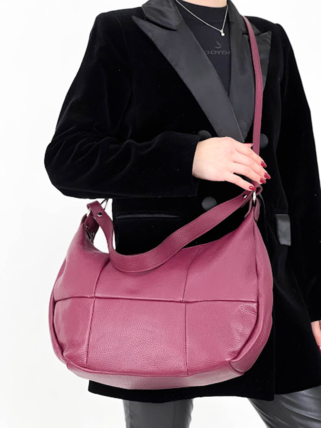 Bolso de hombro de piel italiana Borgoña 6638-103-37