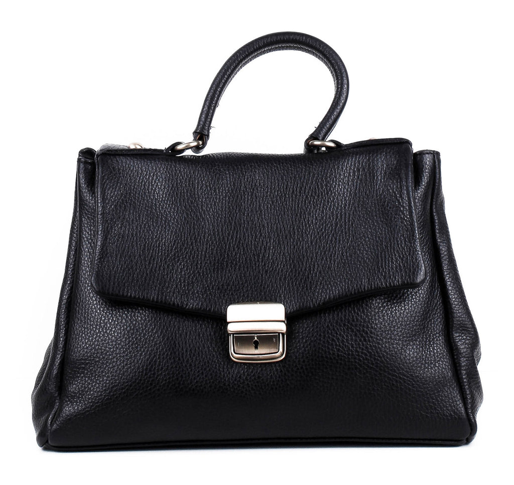 Bolso de mano de piel italiana ABBA Negro