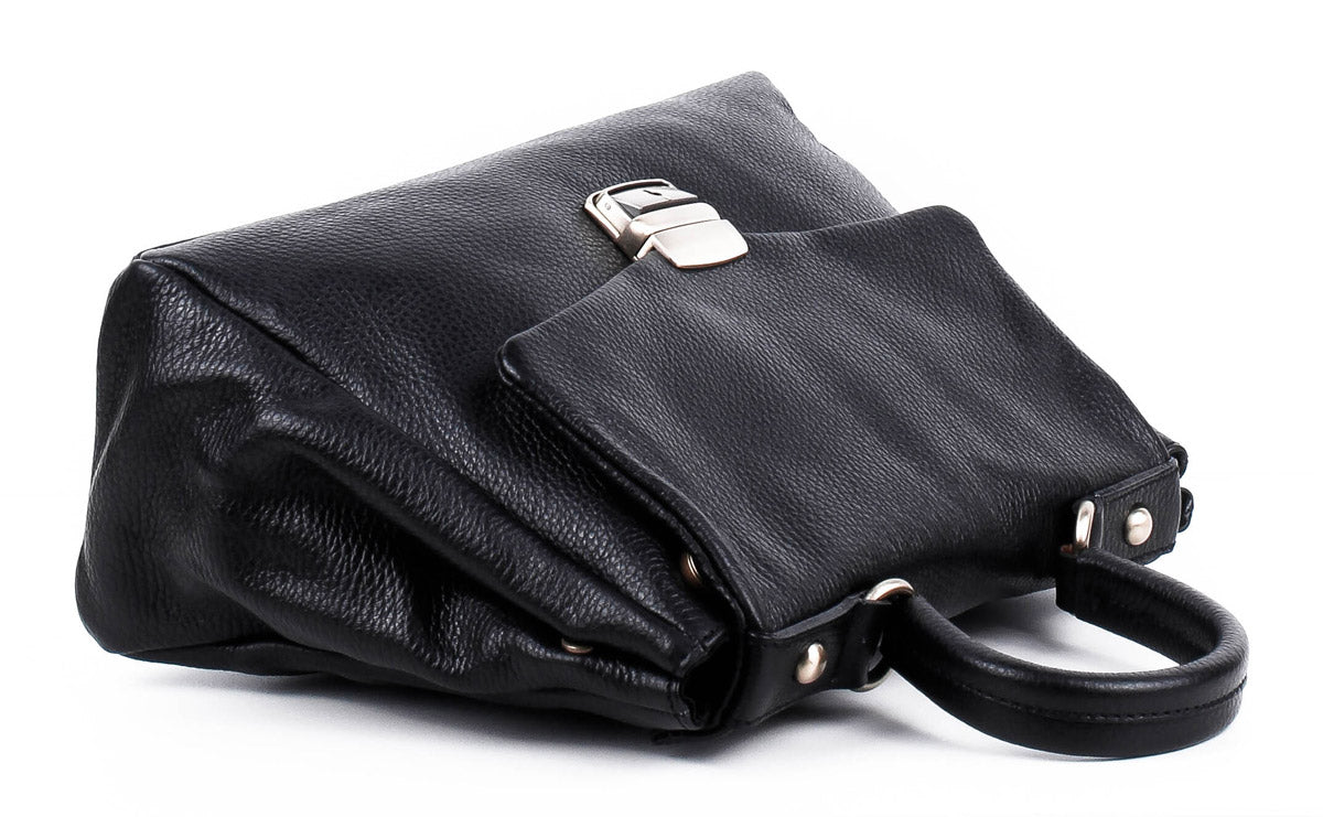 Bolso de mano de piel italiana ABBA Negro
