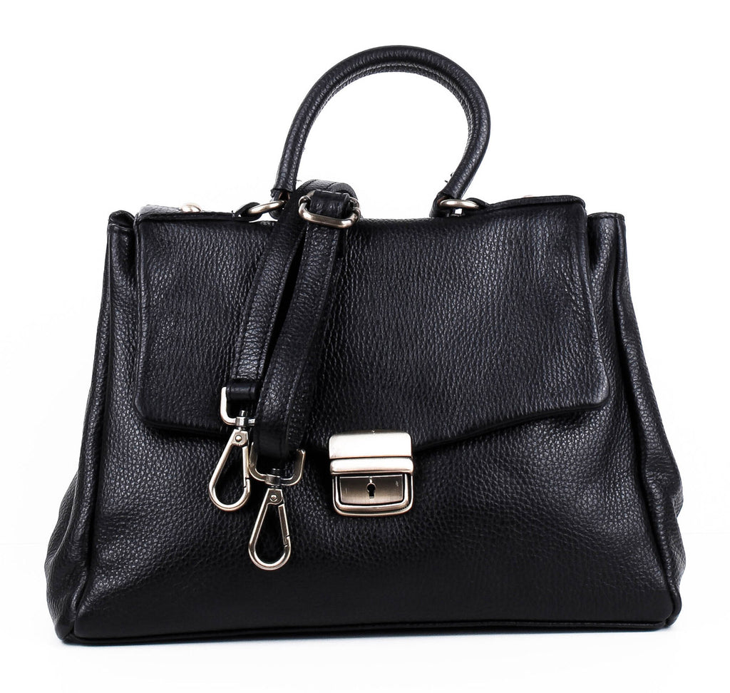 Bolso de mano de piel italiana ABBA Negro