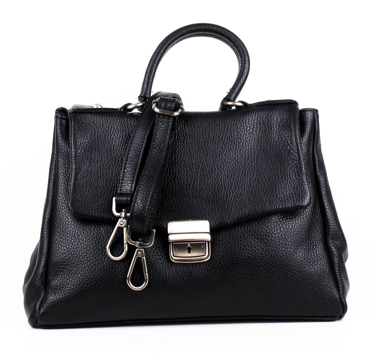 Bolso de mano de piel italiana ABBA Negro