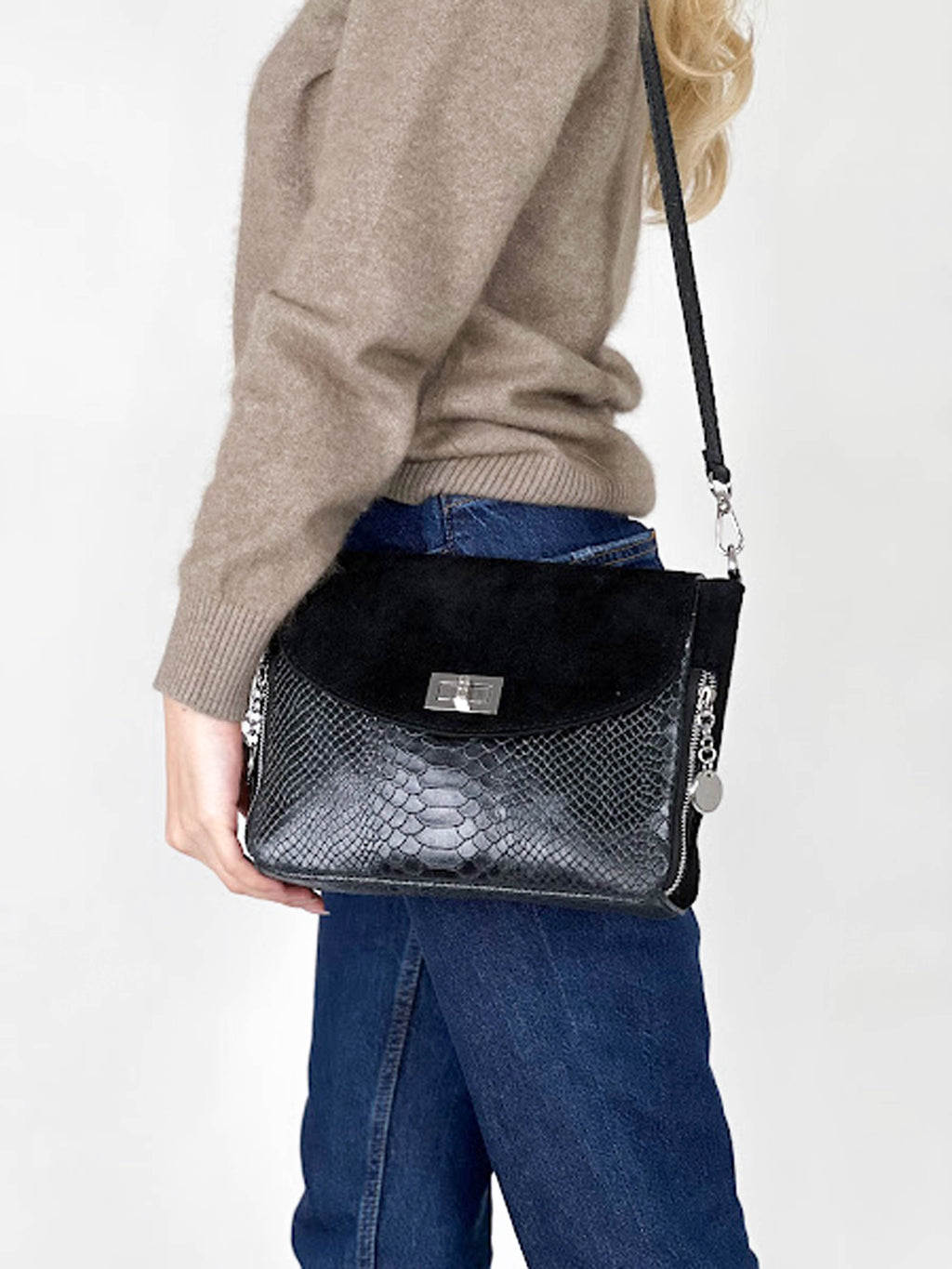 Bandolera de piel italiana Negro 6255-05-48