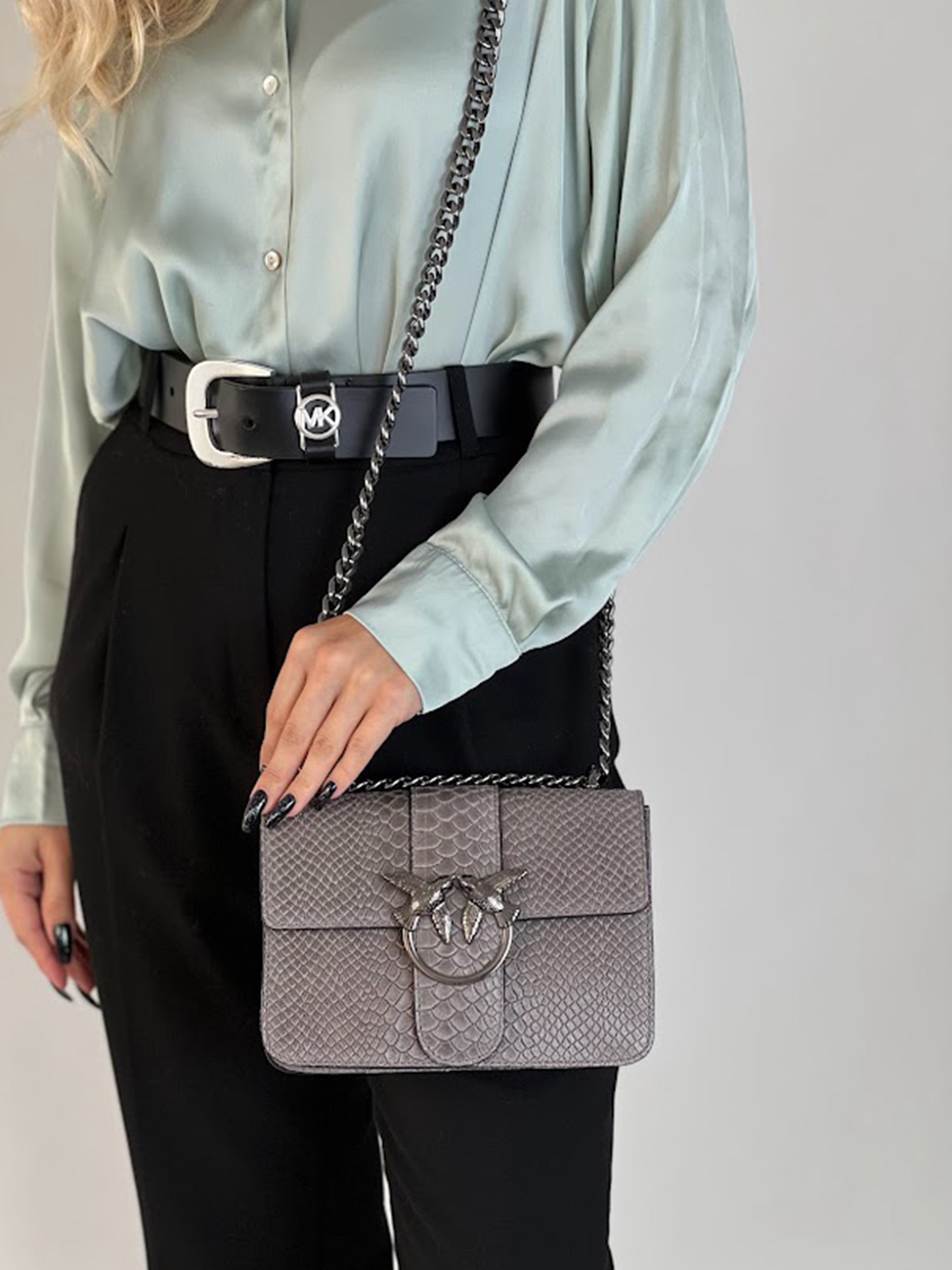 Bandolera de piel italiana Gris 1710-27-35