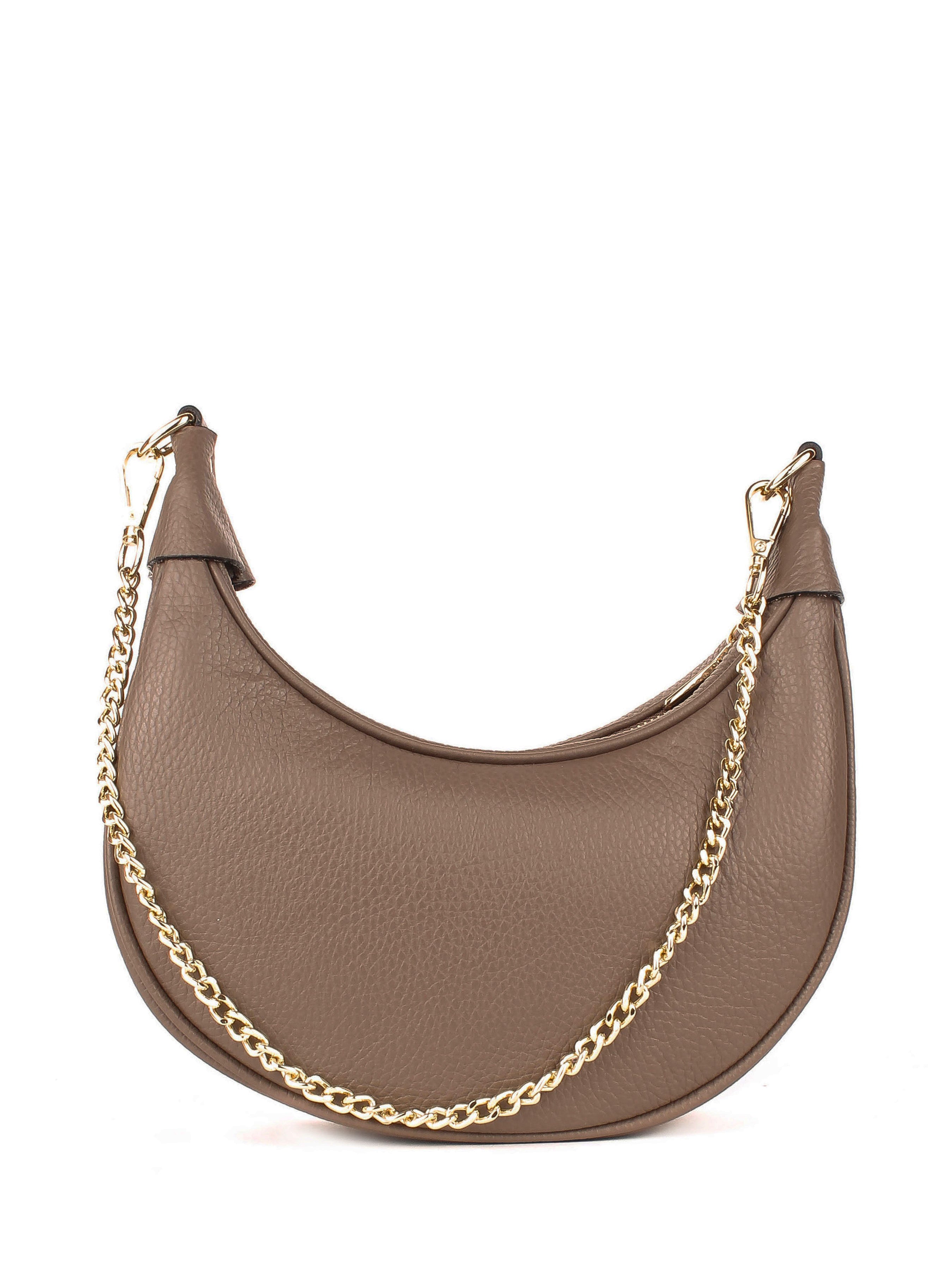 Bolso de hombro de piel italiana Gris, Marrón 5100-104-32