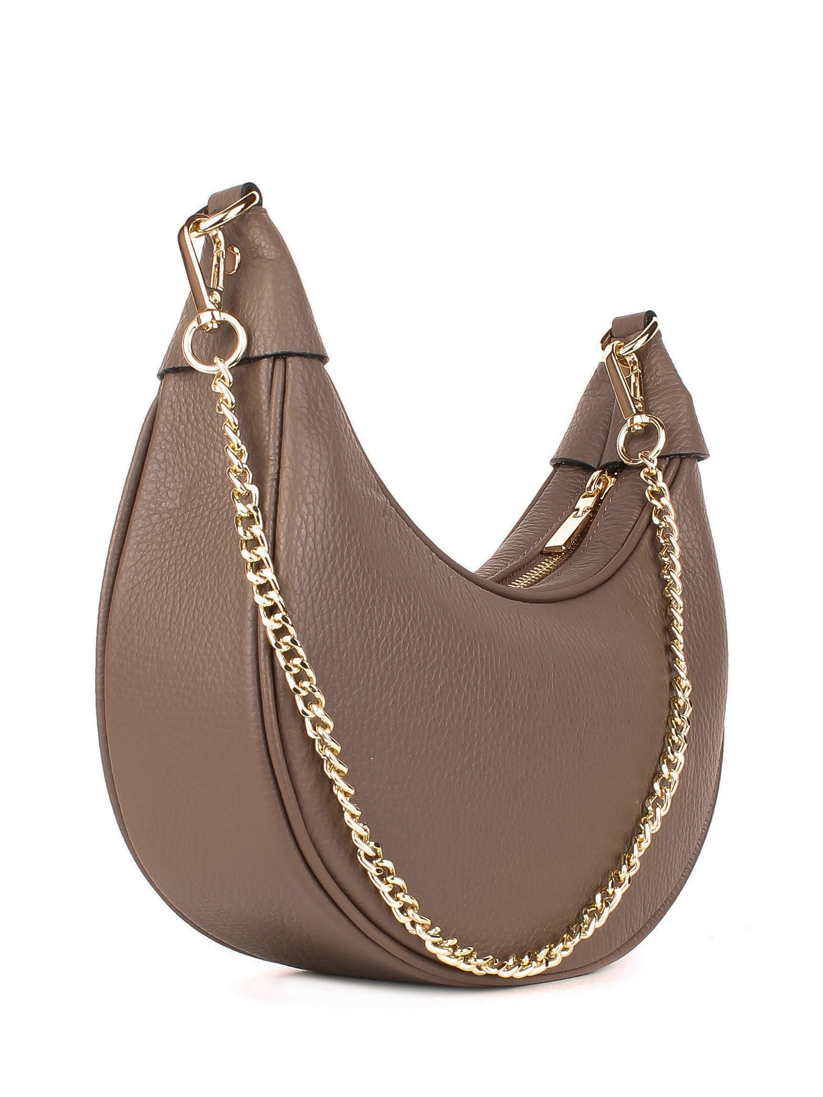Bolso de hombro de piel italiana Gris, Marrón 5100-104-32