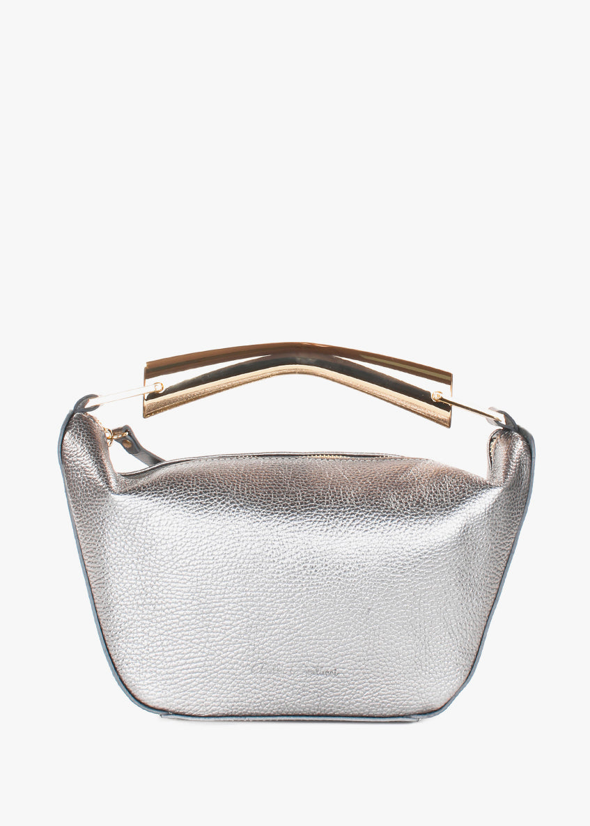 Bolso de hombro de piel italiana Plata 7142-22-32