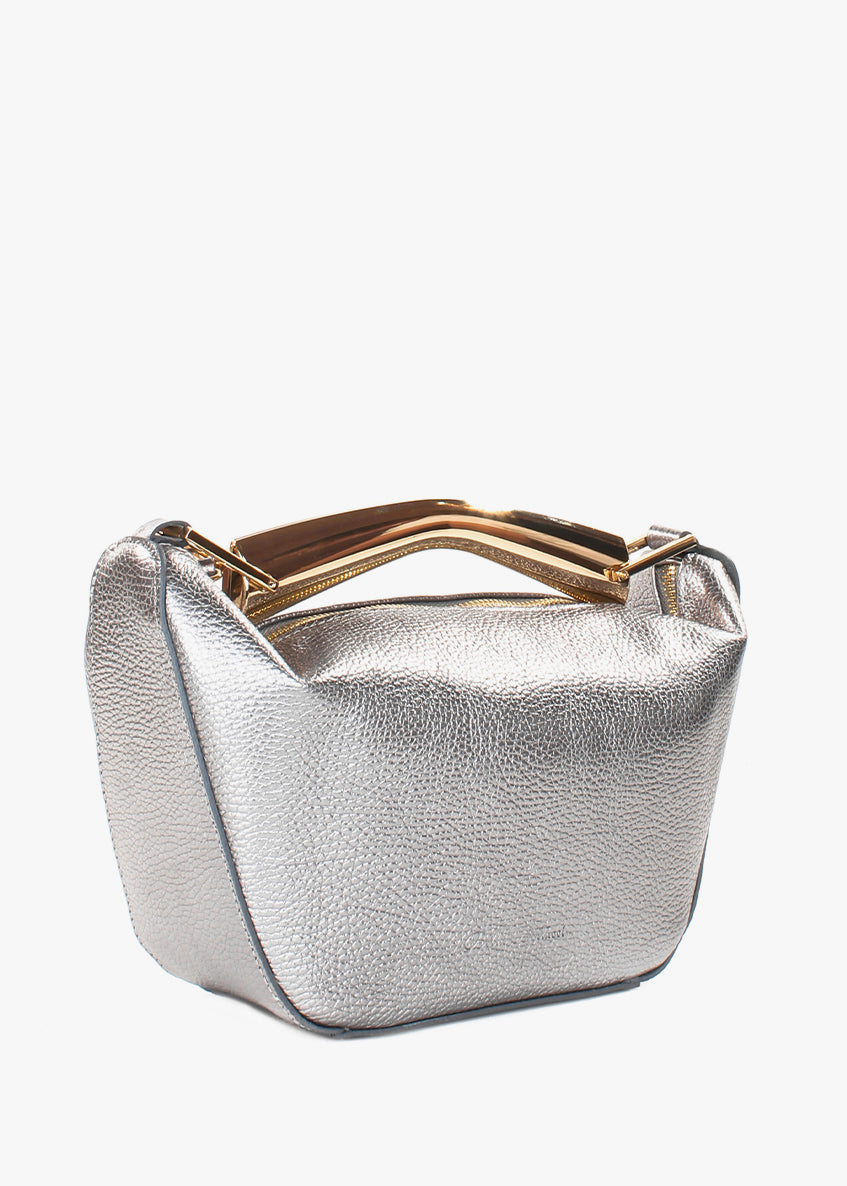 Bolso de hombro de piel italiana Plata 7142-22-32