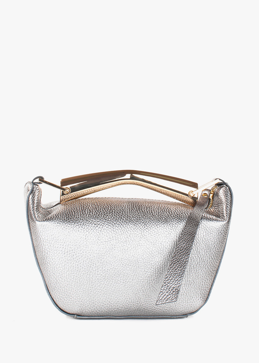 Bolso de hombro de piel italiana Plata 7142-22-32