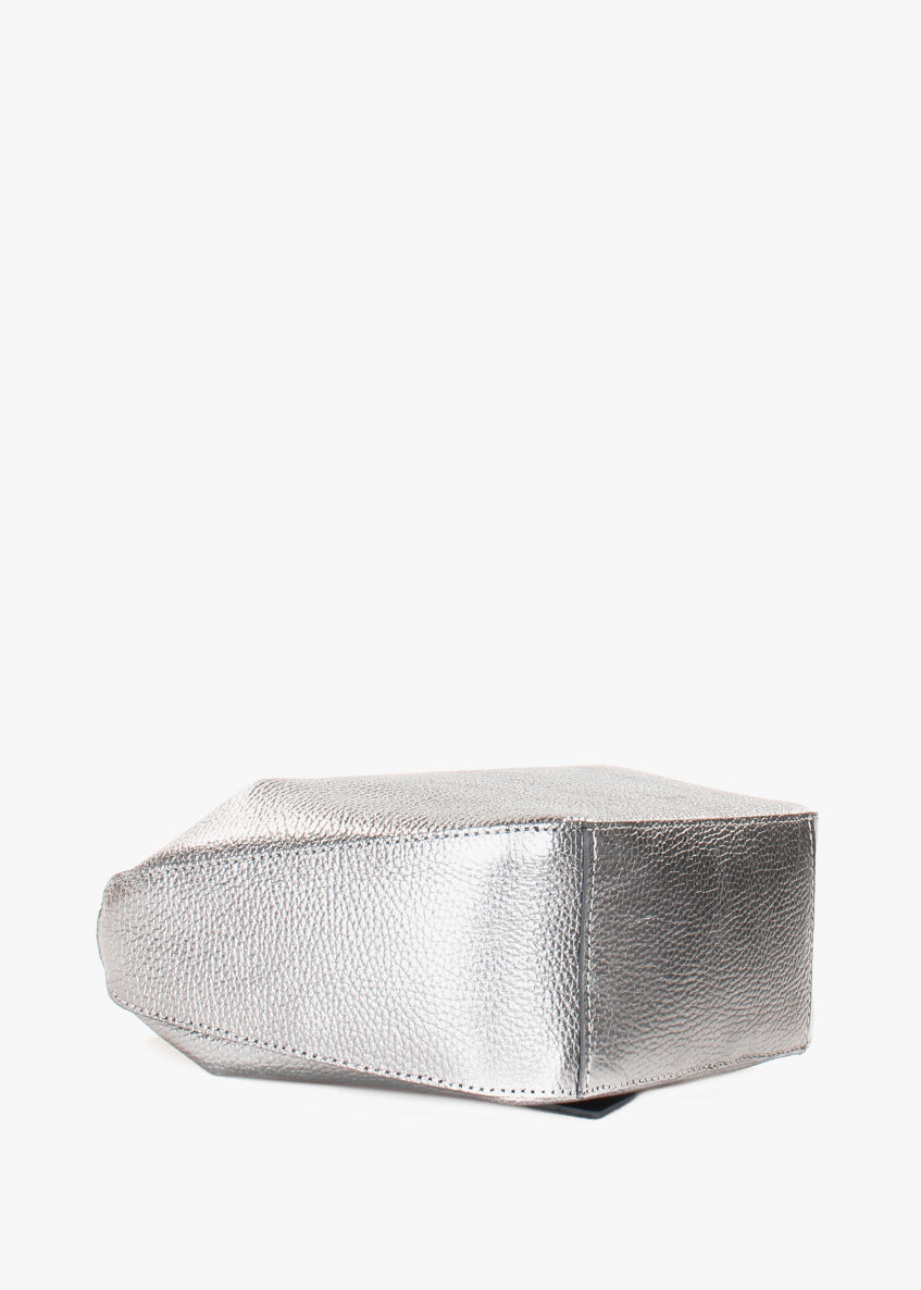 Bolso de hombro de piel italiana Plata 7142-22-32