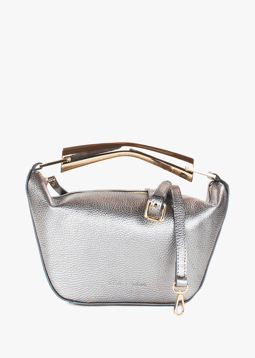 Bolso de hombro de piel italiana Plata 7142-22-32