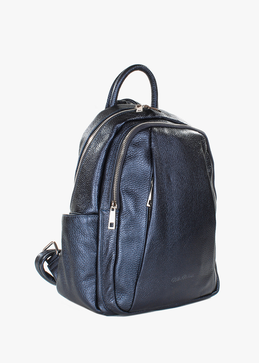 Mochila de piel italiana Azul, Perla 1619-25-32