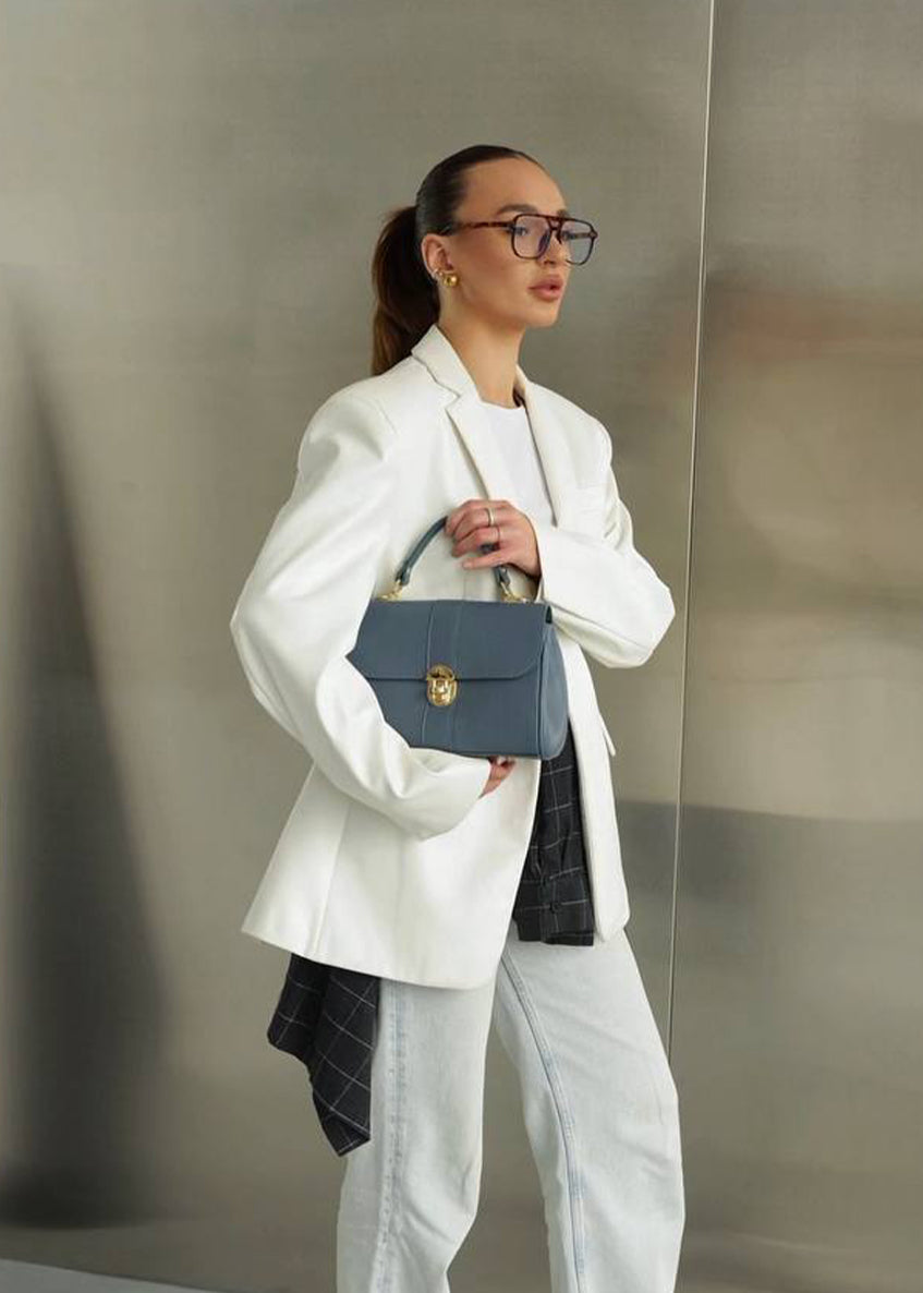 Bolso de mano de piel italiana Темно блакитний 4222-97-32