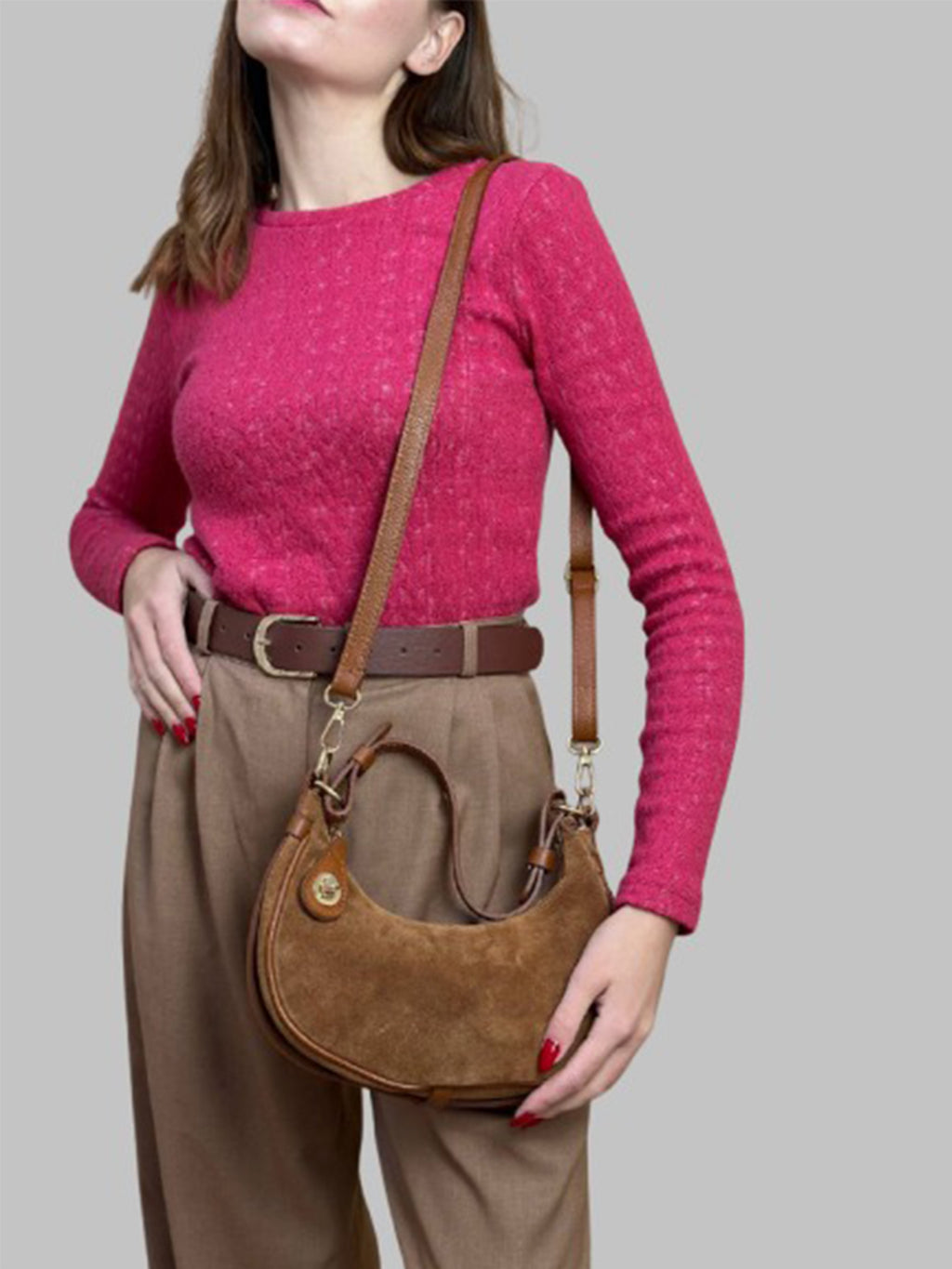 Bolso de hombro de piel italiana Rojo 4141-45-47