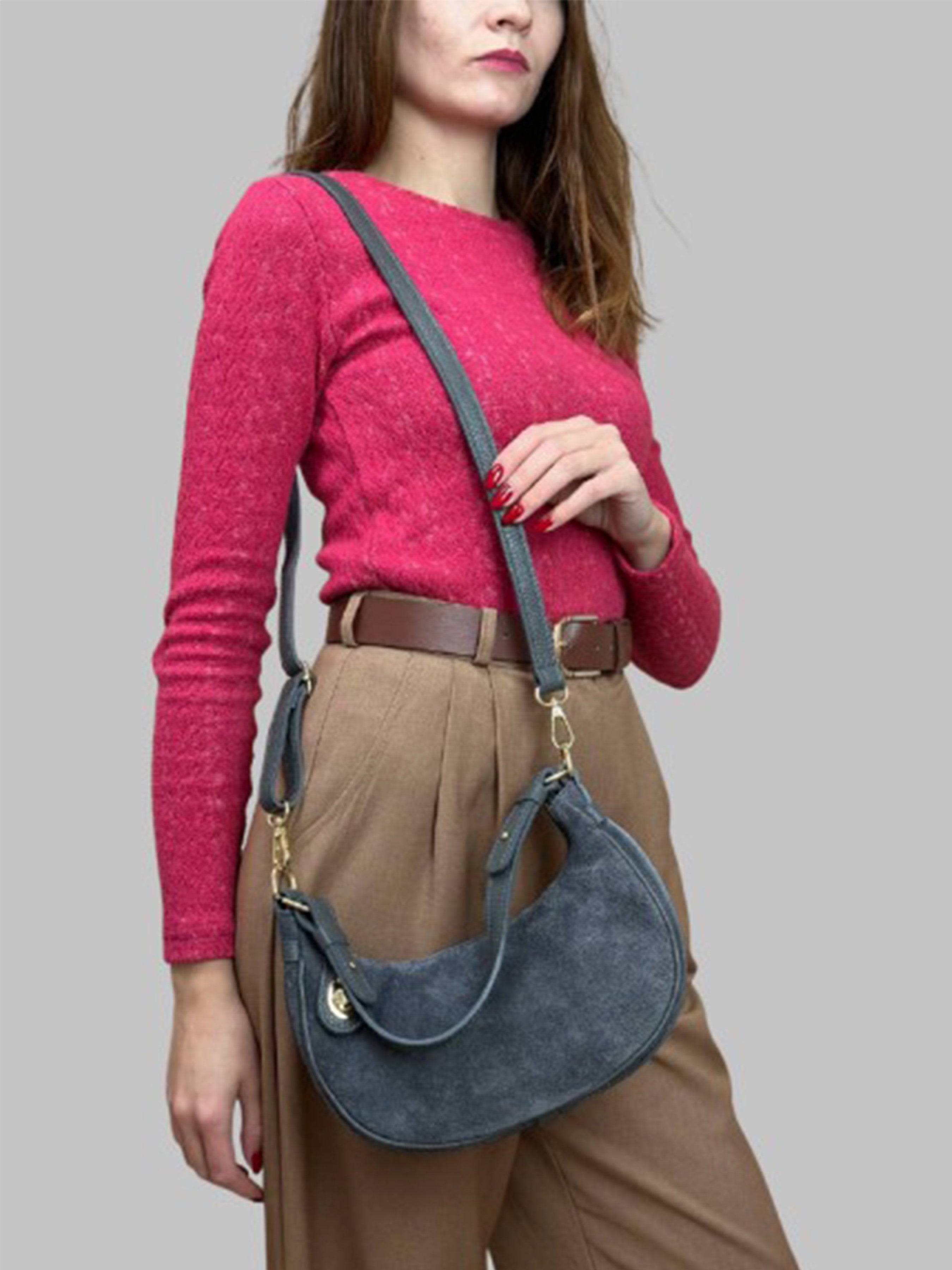 Bolso de hombro de piel italiana Gris 4141-27-47