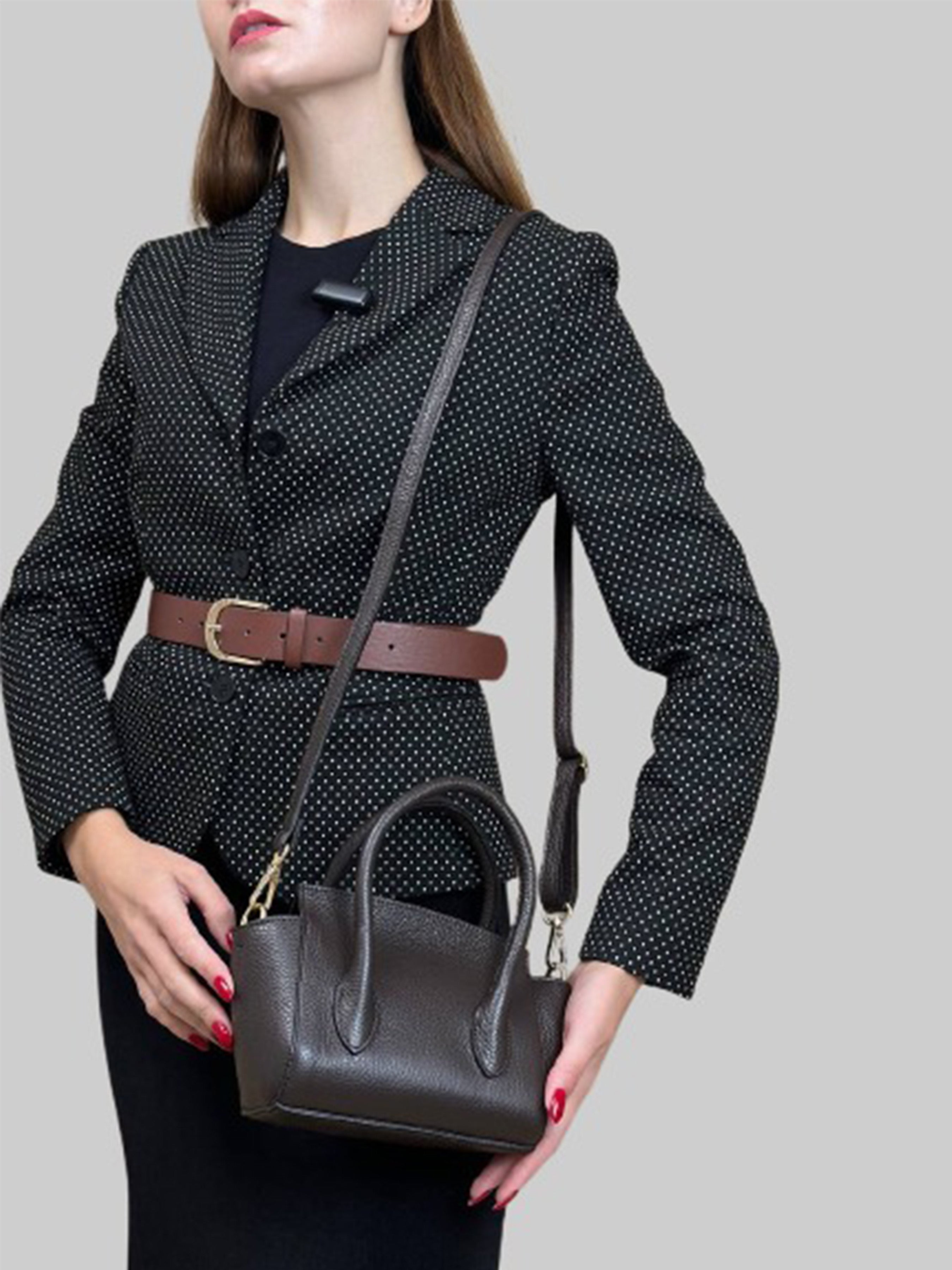 Bolso de mano de piel italiana Marrón 3458-06-32