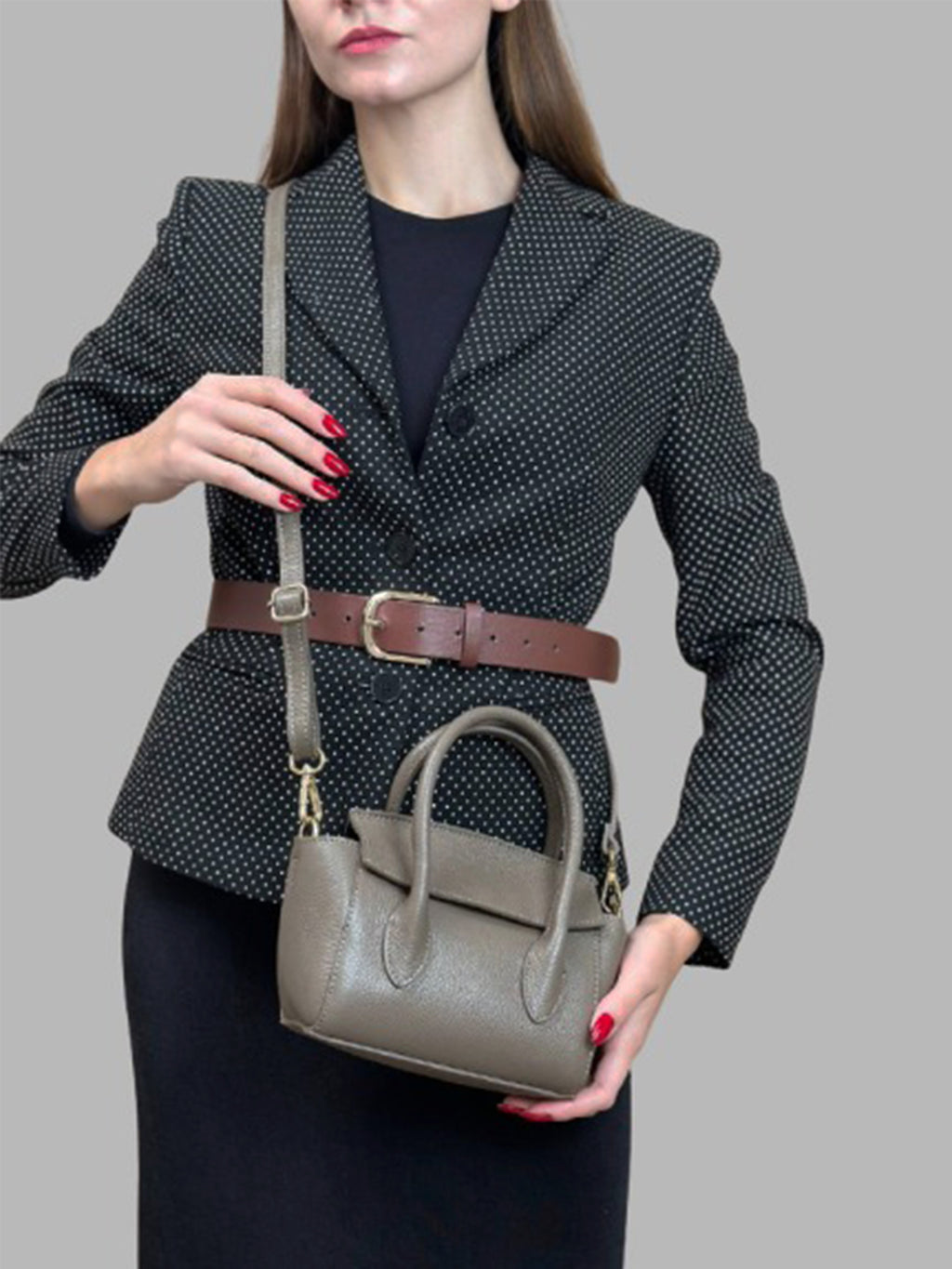 Bolso de mano de piel italiana Gris, Marrón 3458-104-32