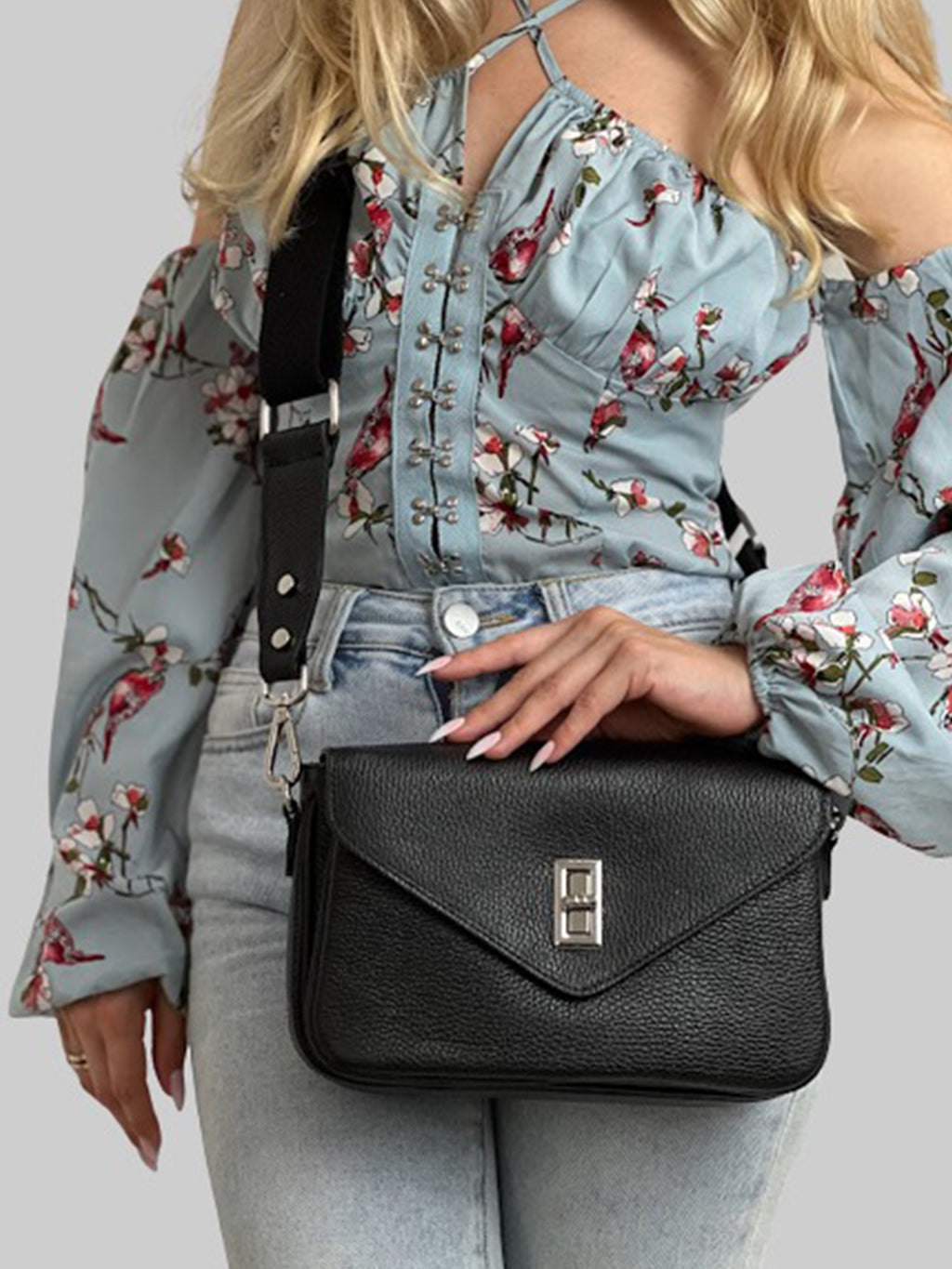 Bandolera de piel italiana Negro 3155-05-32