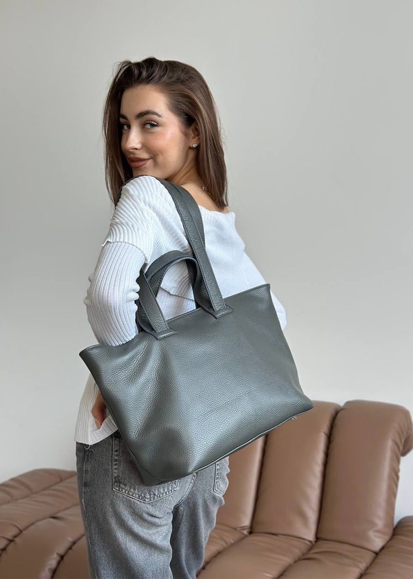 Bolso de mano de piel italiana Gris 1662-27-32