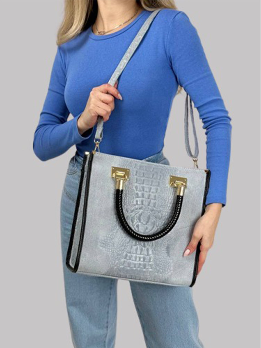 Bolso Tote de piel italiana Блакитний 8560-17-36
