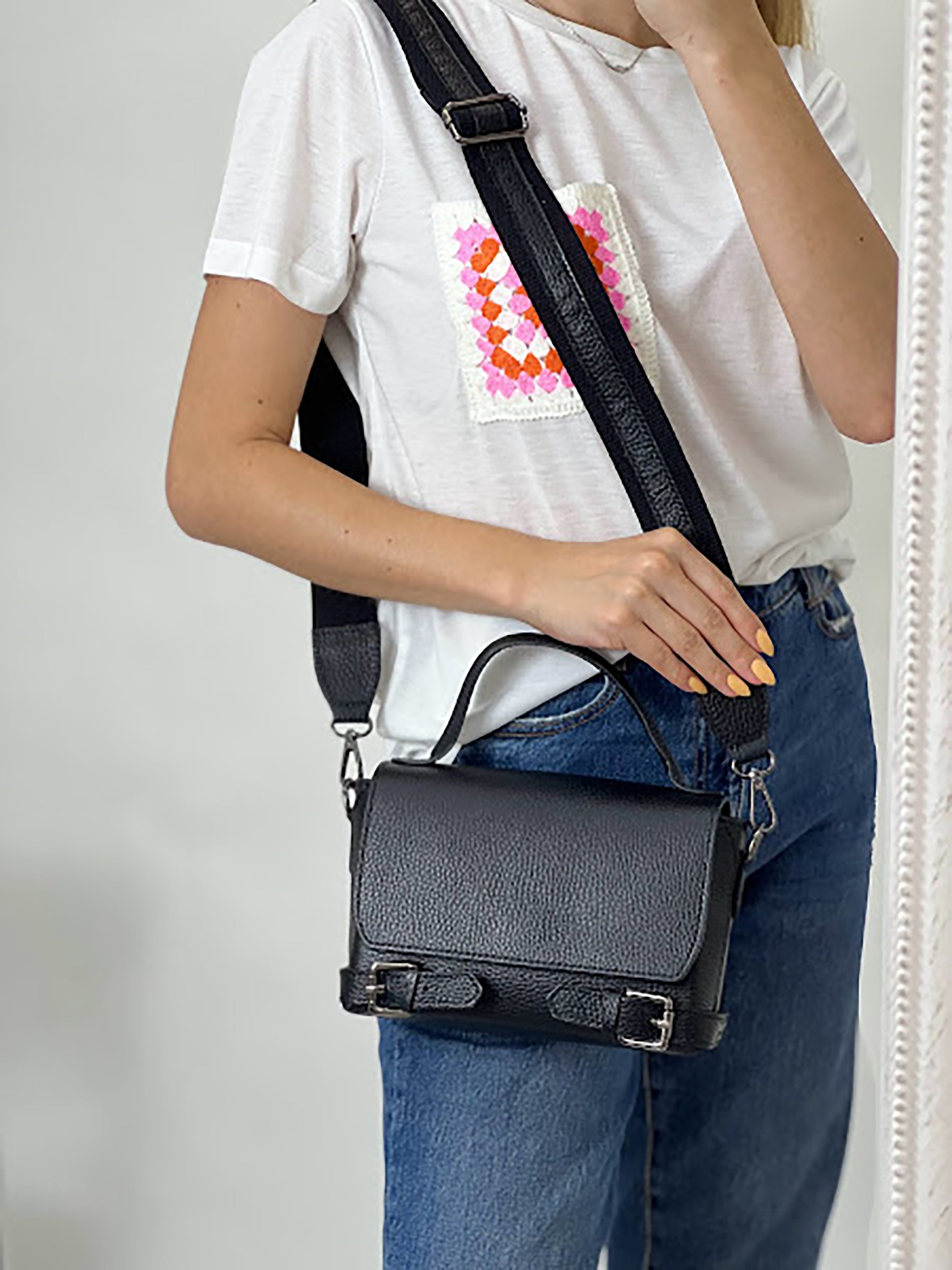 Bolso de mano de piel italiana Negro 4334-05-32