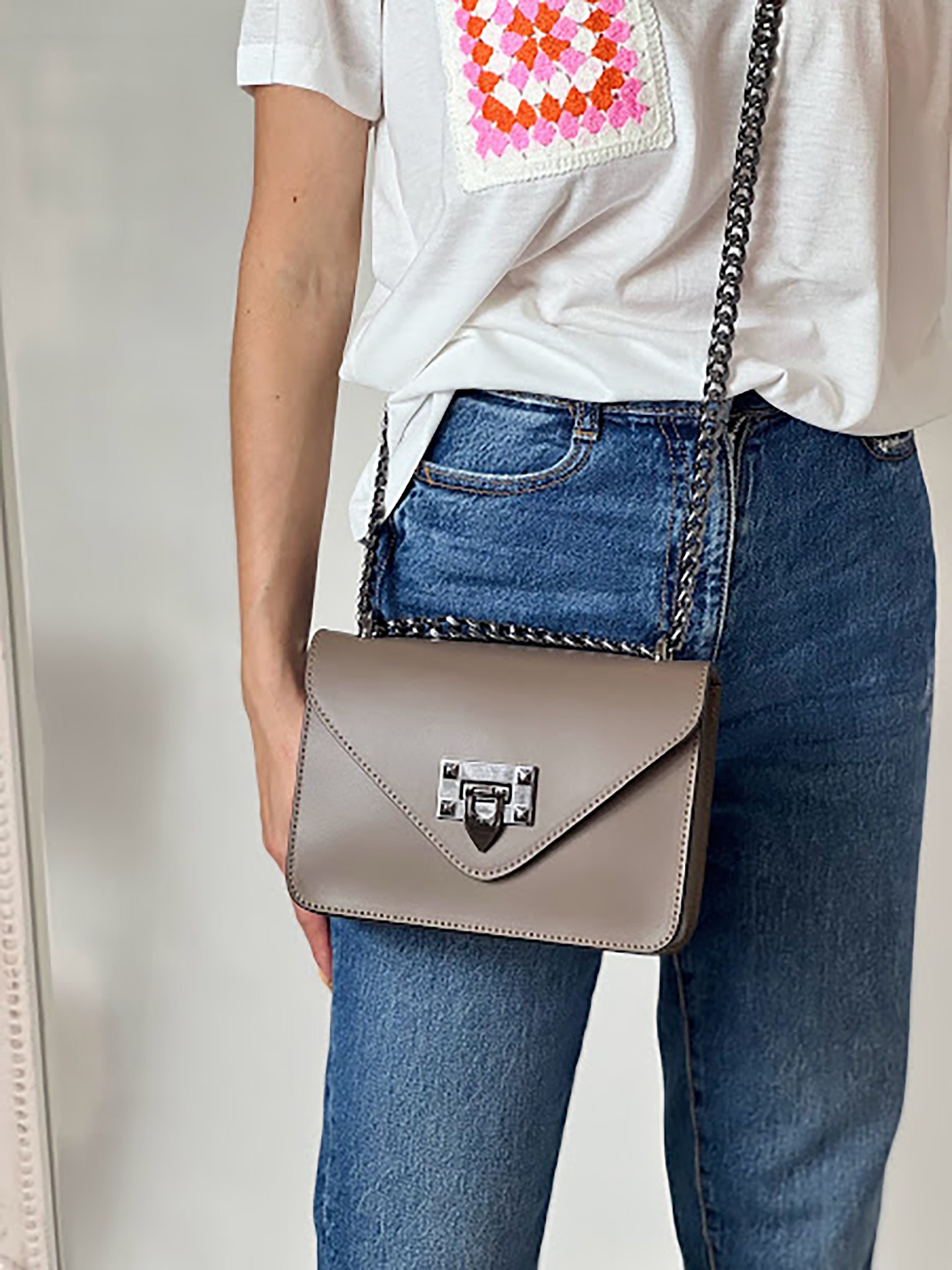 Bandolera de piel italiana Gris, Marrón 2108-104-31