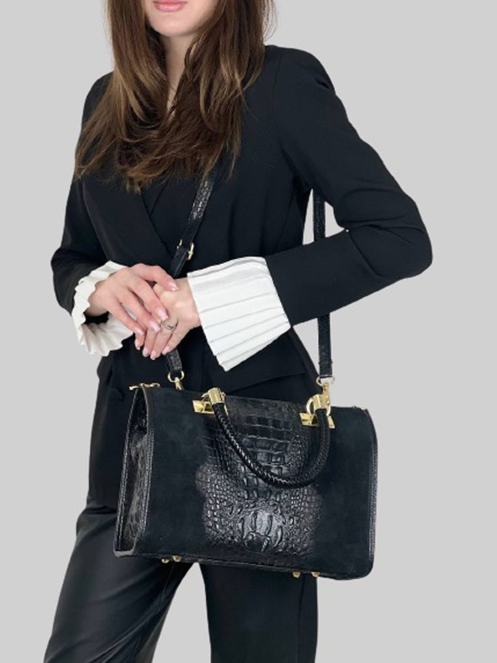 Bolso de mano de piel italiana Negro 7926-05-36