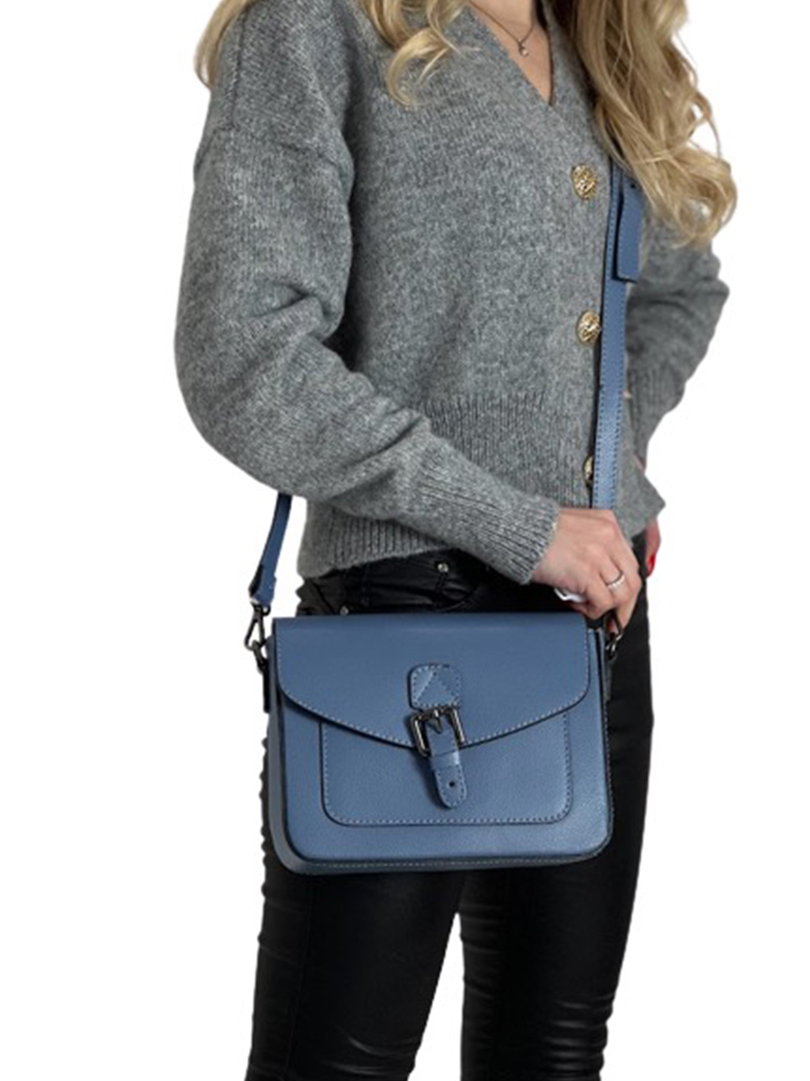 Bandolera de piel italiana Темно блакитний 5115-97-33