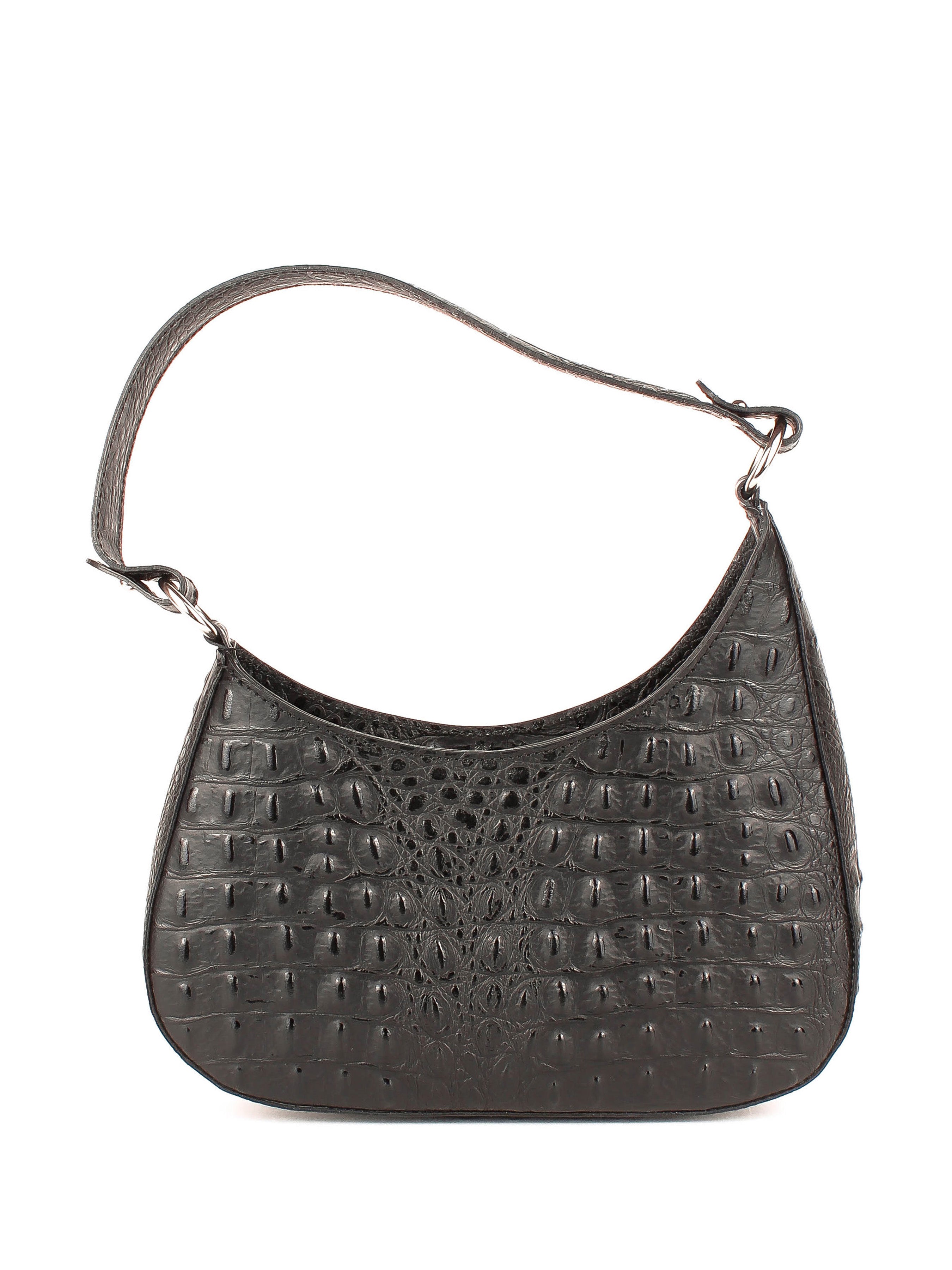 Bolso de hombro de piel italiana Negro 8027-05-36