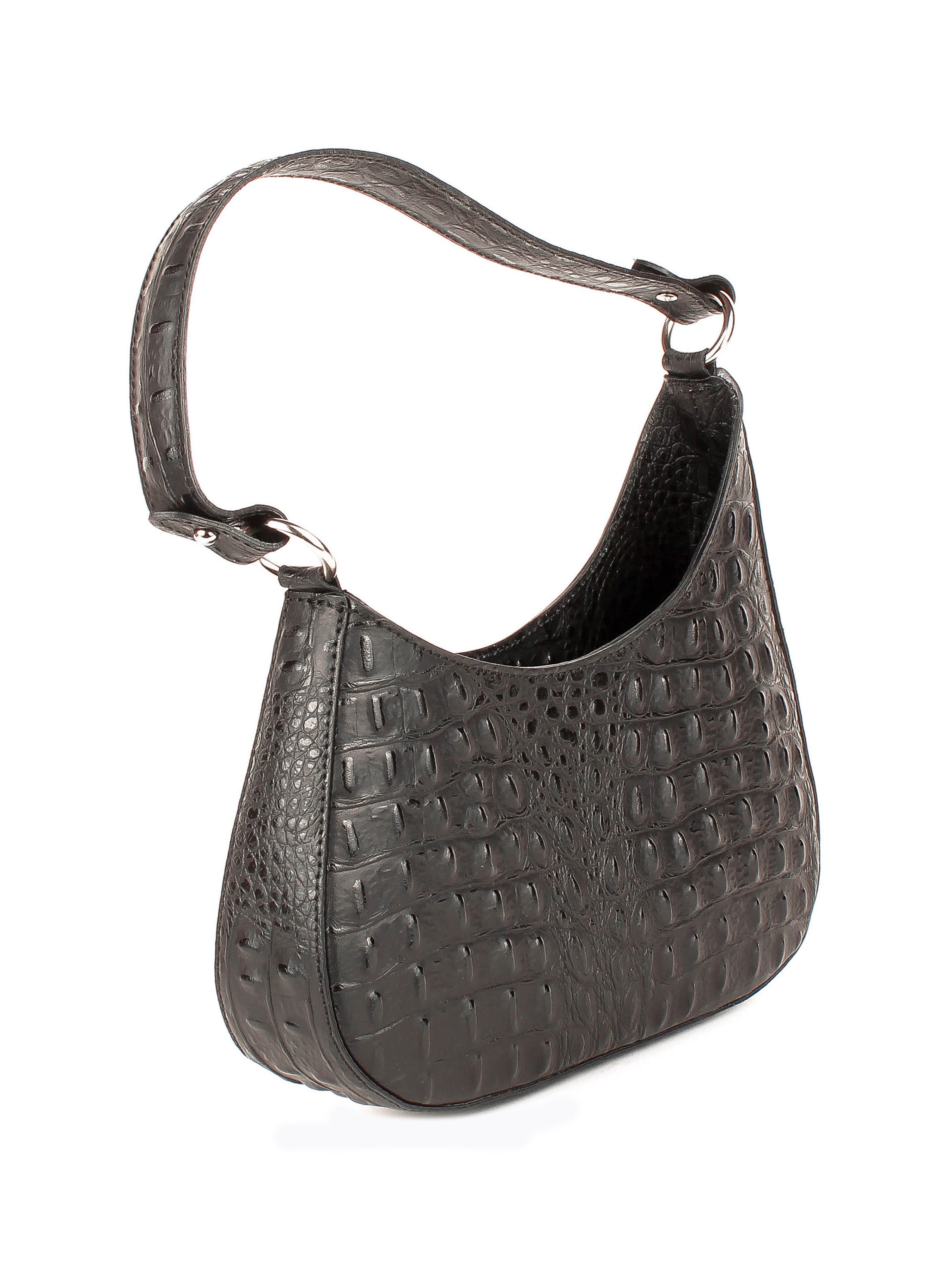 Bolso de hombro de piel italiana Negro 8027-05-36