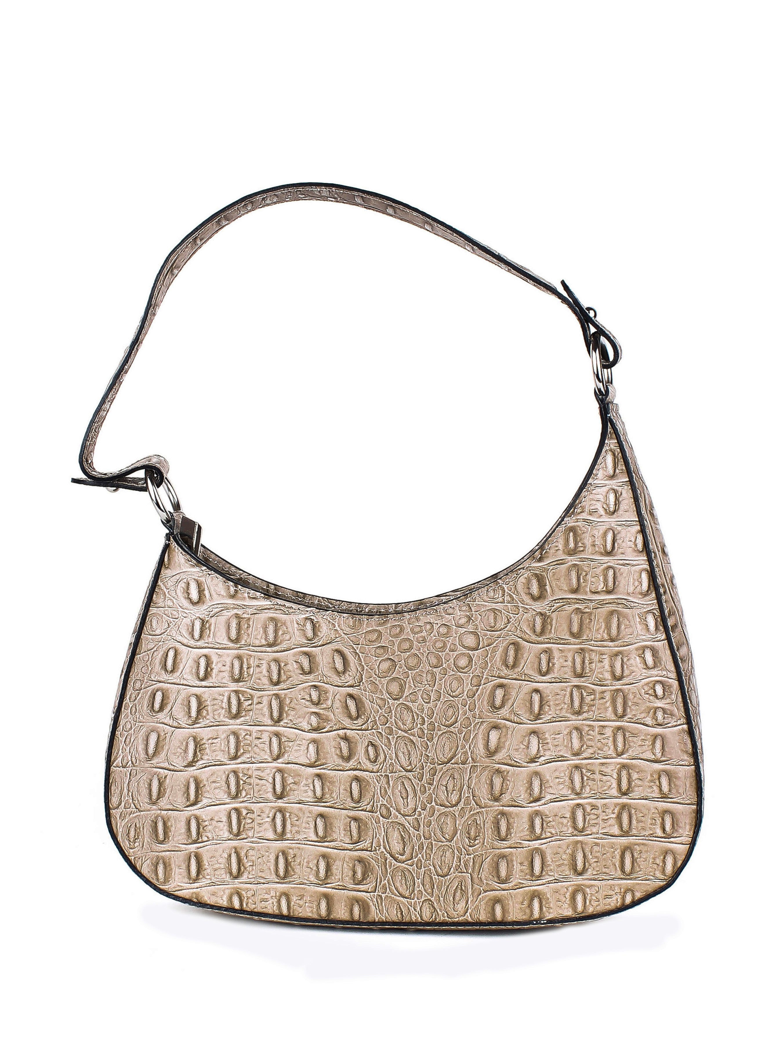 Bolso de hombro de piel italiana Gris, Marrón 8027-104-36
