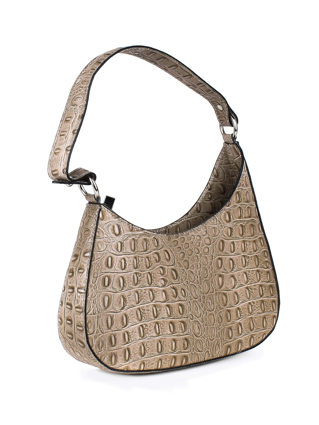 Bolso de hombro de piel italiana Gris, Marrón 8027-104-36