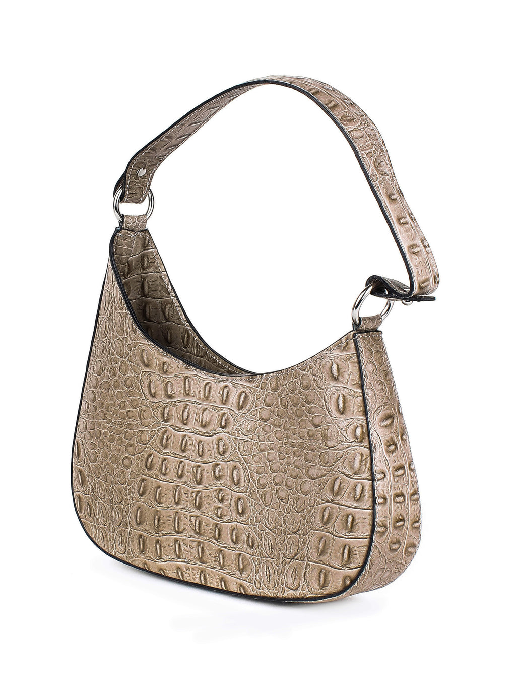 Bolso de hombro de piel italiana Gris, Marrón 8027-104-36