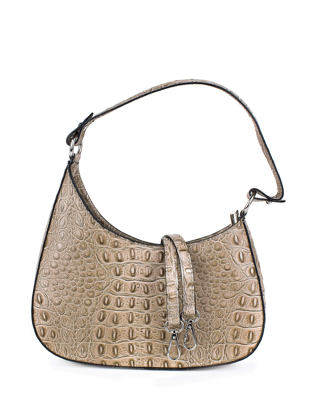 Bolso de hombro de piel italiana Gris, Marrón 8027-104-36