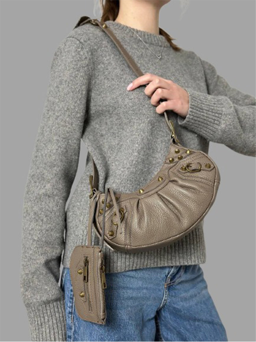 Bolso de hombro de piel italiana Gris 5122-52-32