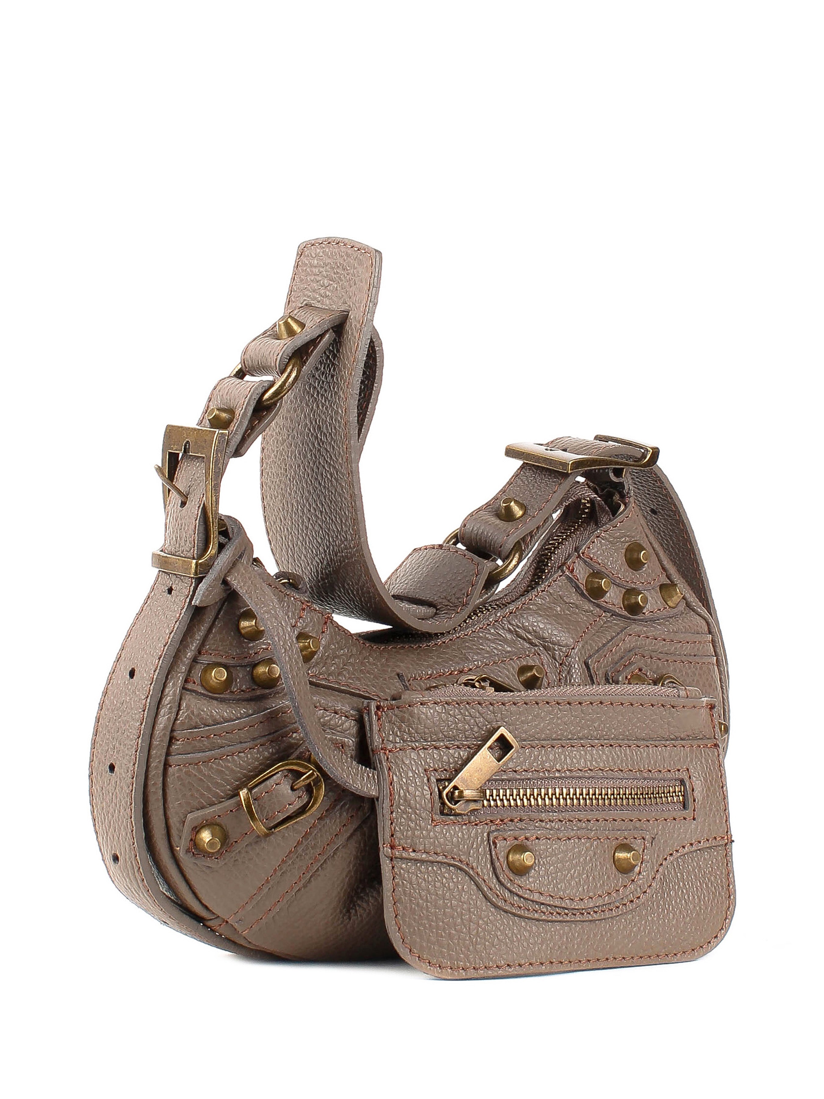 Bolso de hombro de piel italiana Gris 5122-52-32