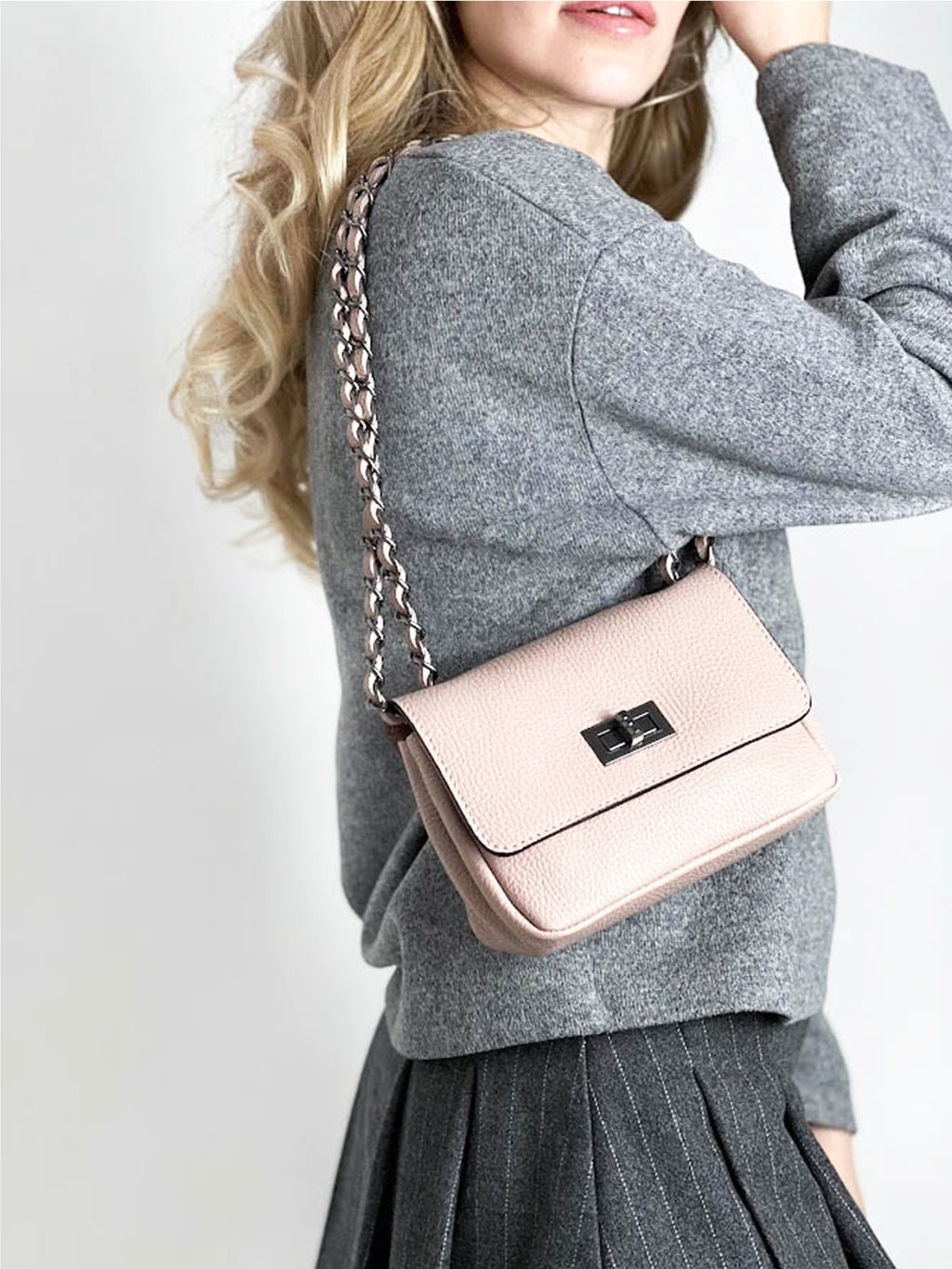 Bandolera de piel italiana Gris 8895-52-32