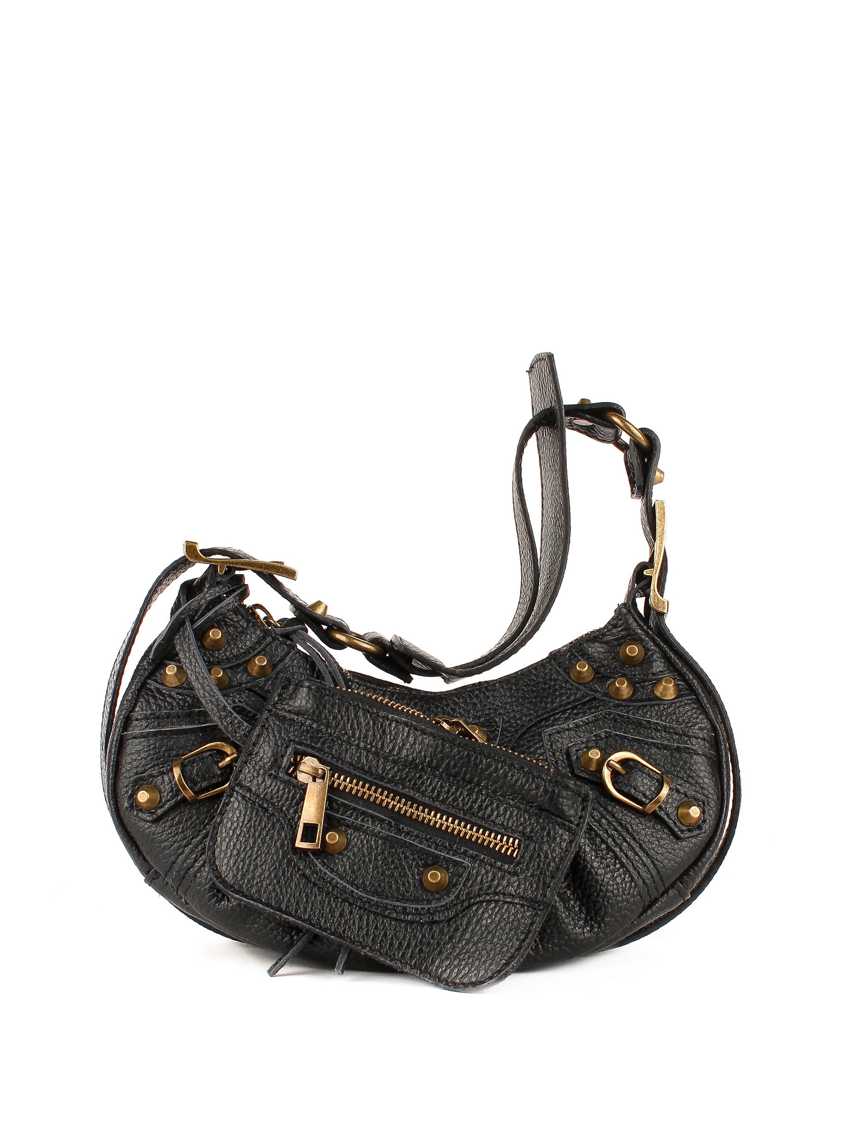 Bolso de hombro de piel italiana Negro 5122-05-32