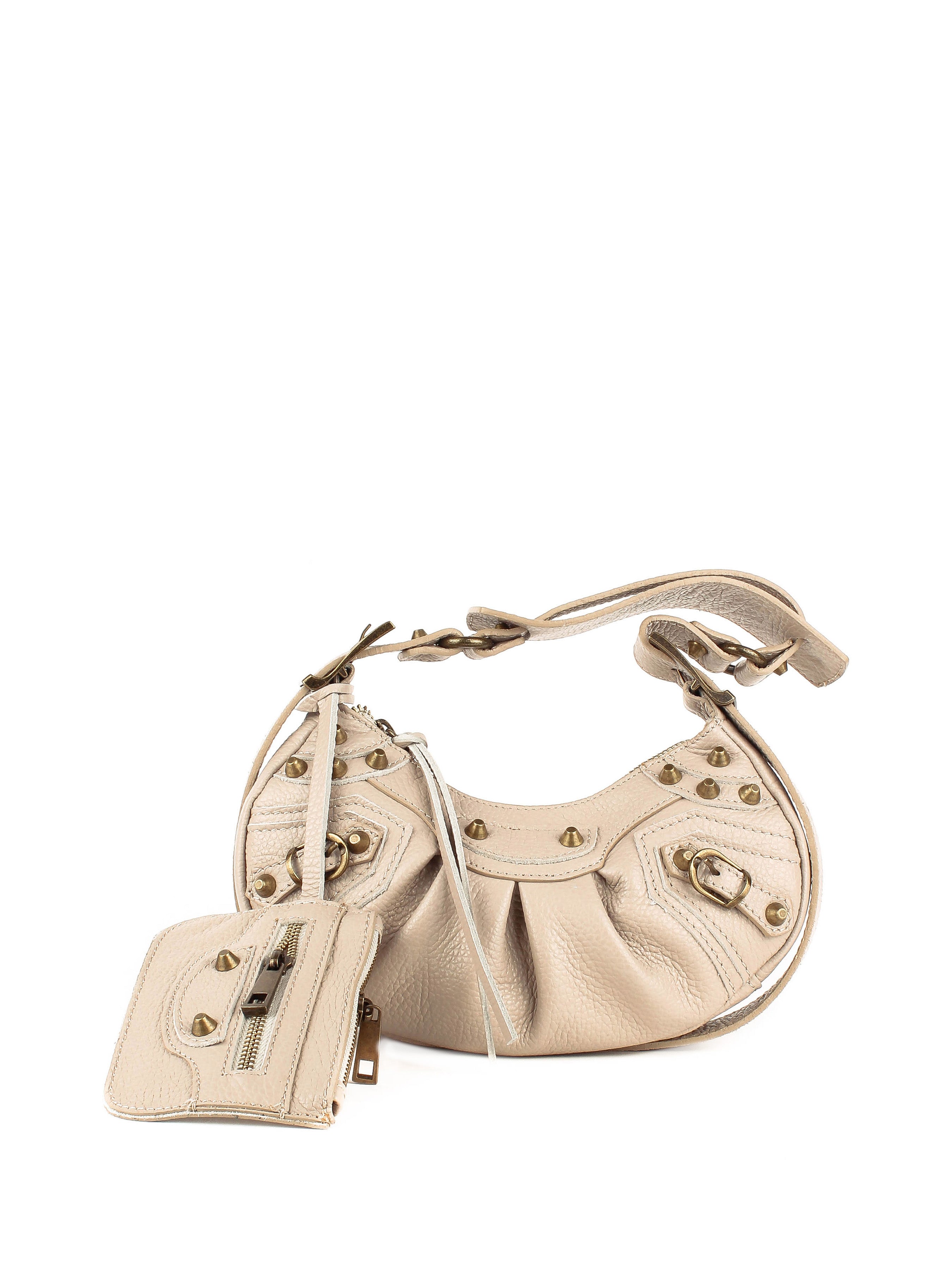 Bolso de hombro de piel italiana Beige 5122-11-32