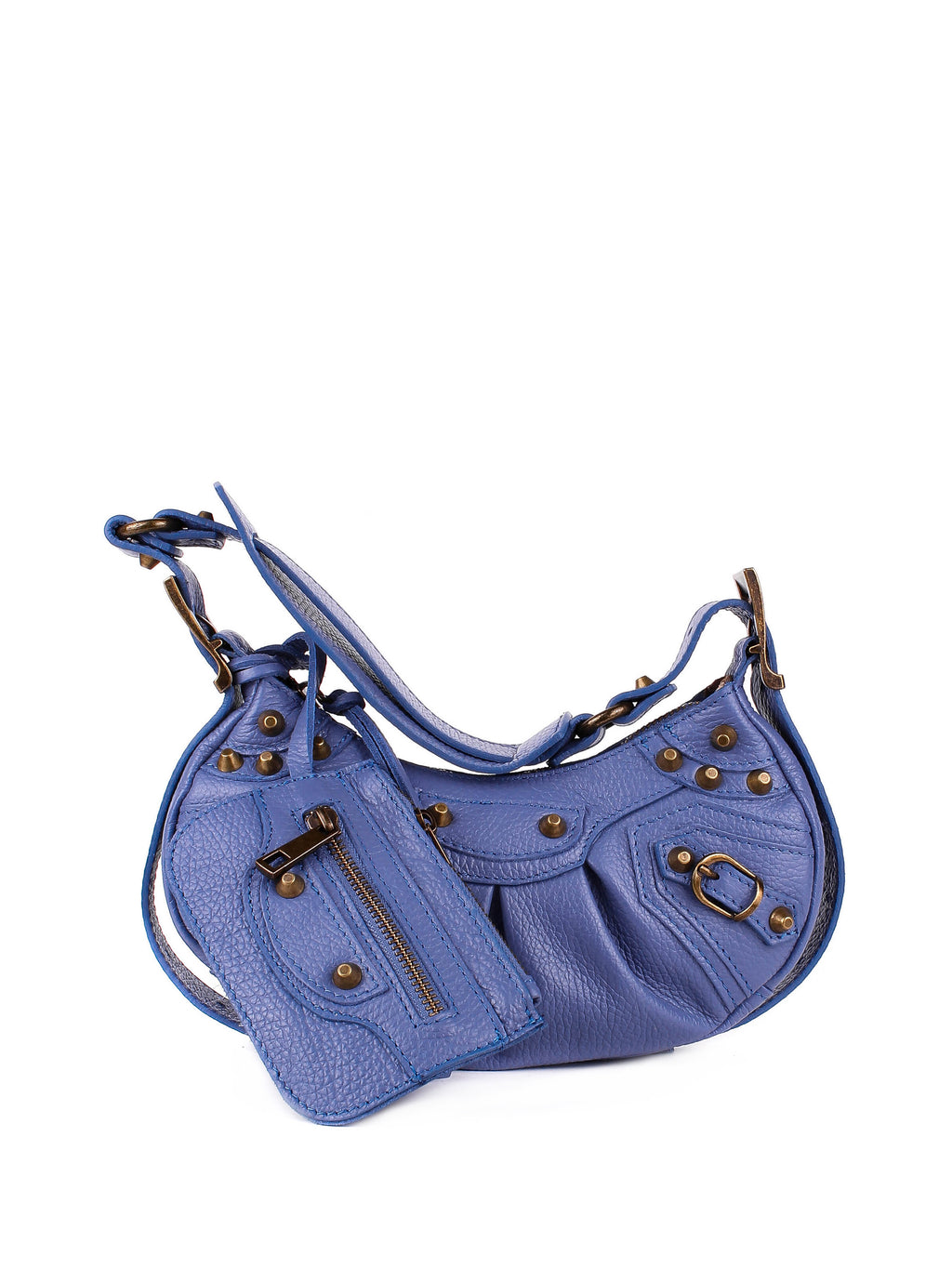Bolso de hombro de piel italiana Azul 5122-07-32