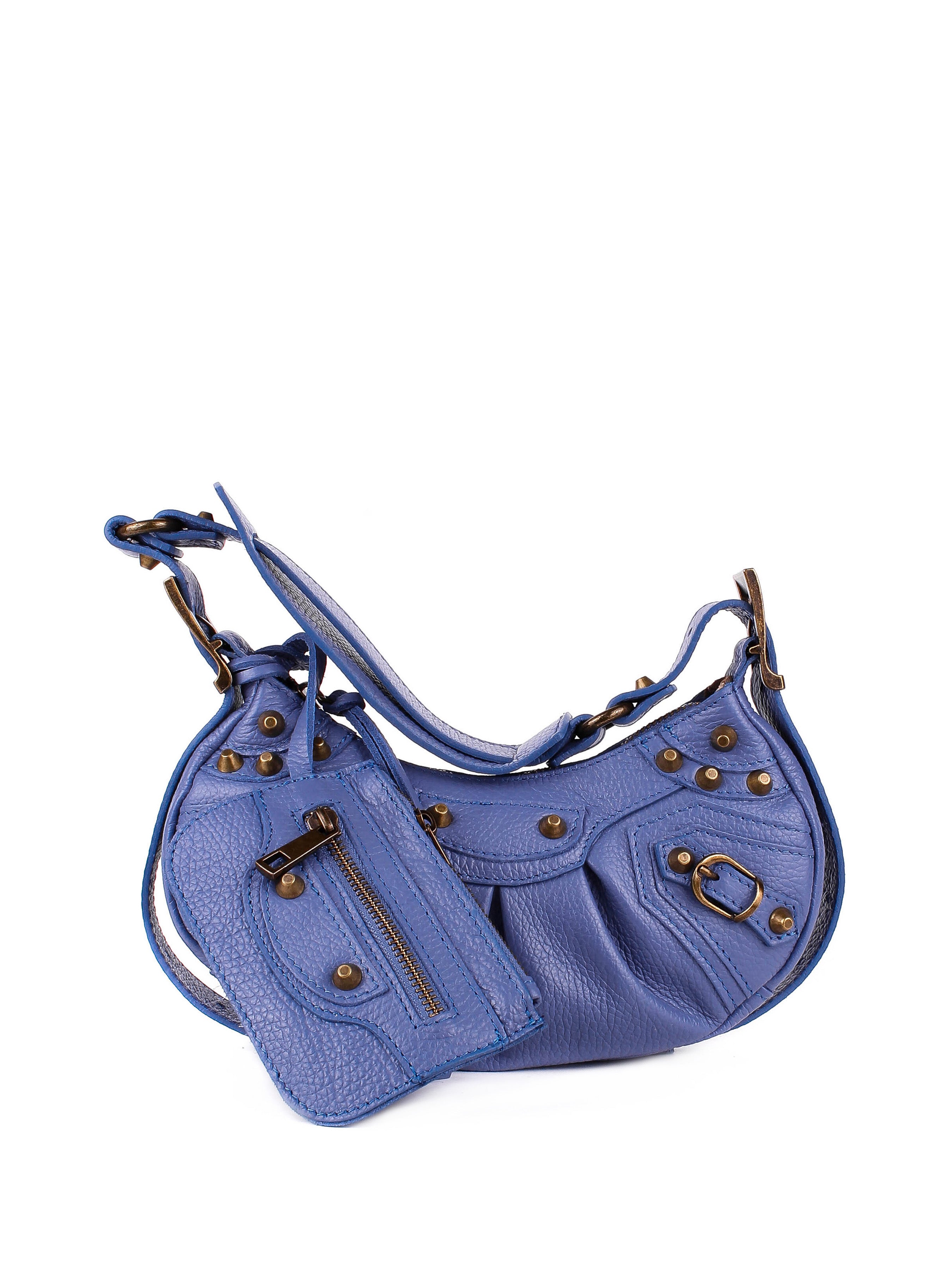 Bolso de hombro de piel italiana Azul 5122-07-32