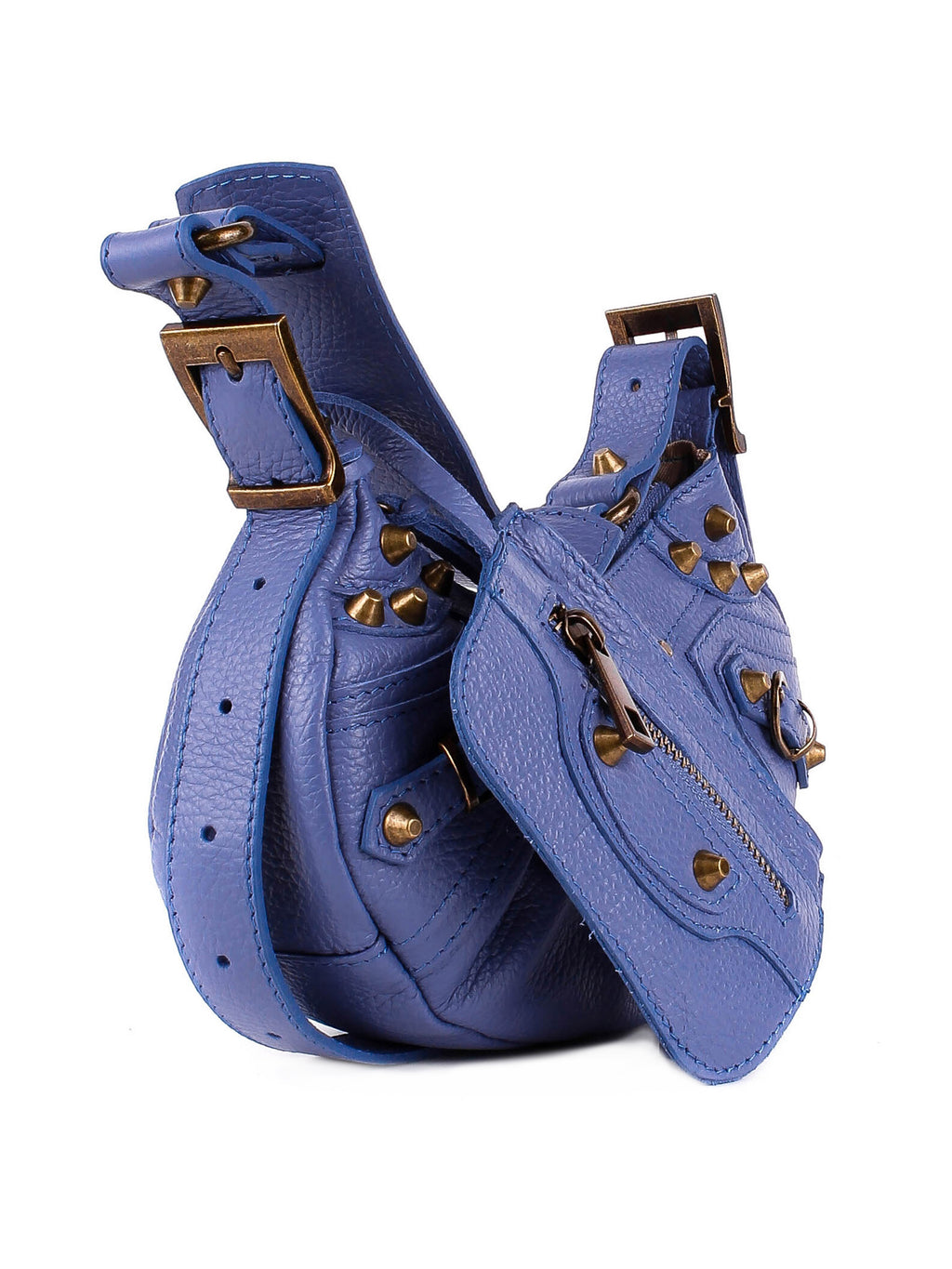 Bolso de hombro de piel italiana Azul 5122-07-32