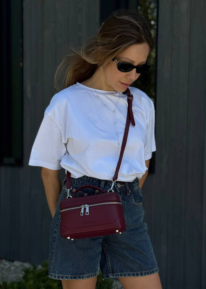 Bandolera de piel italiana Borgoña 6344-103-32