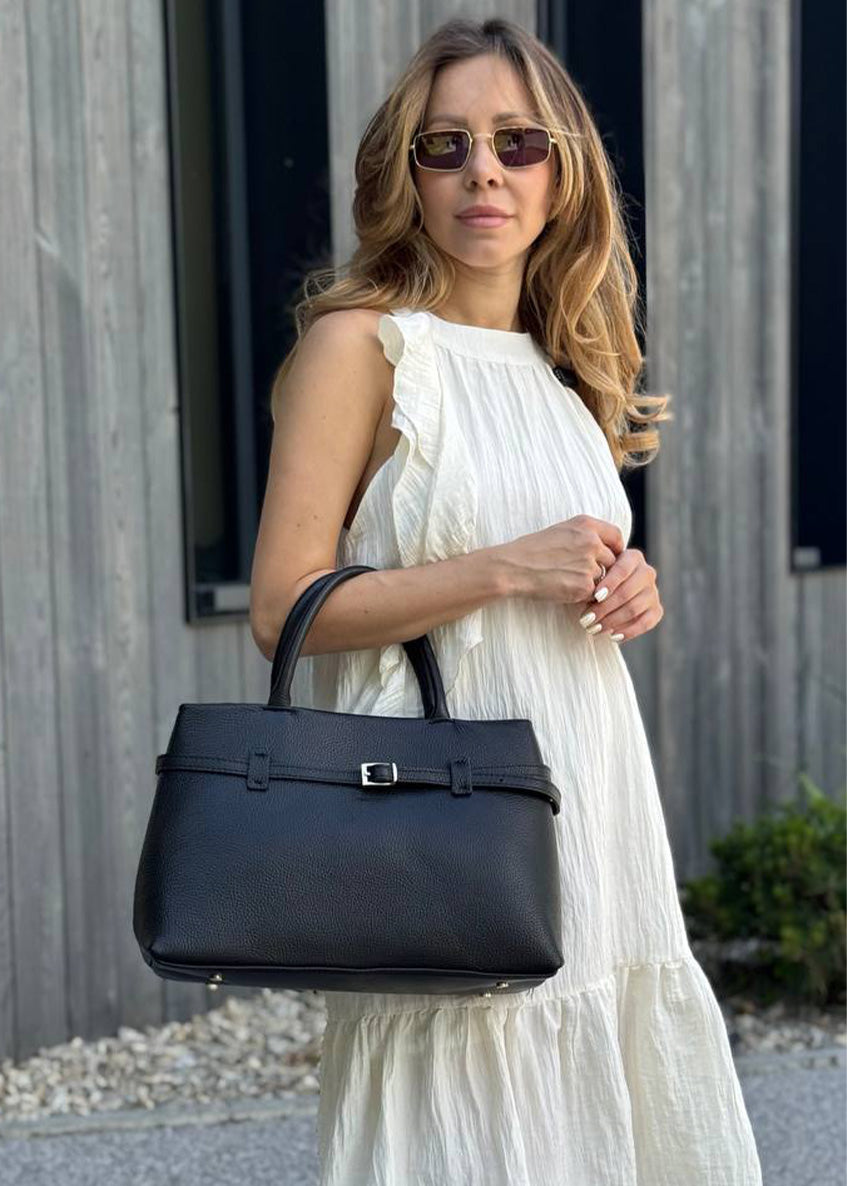 Bolso de mano de piel italiana Negro 9090-05-32